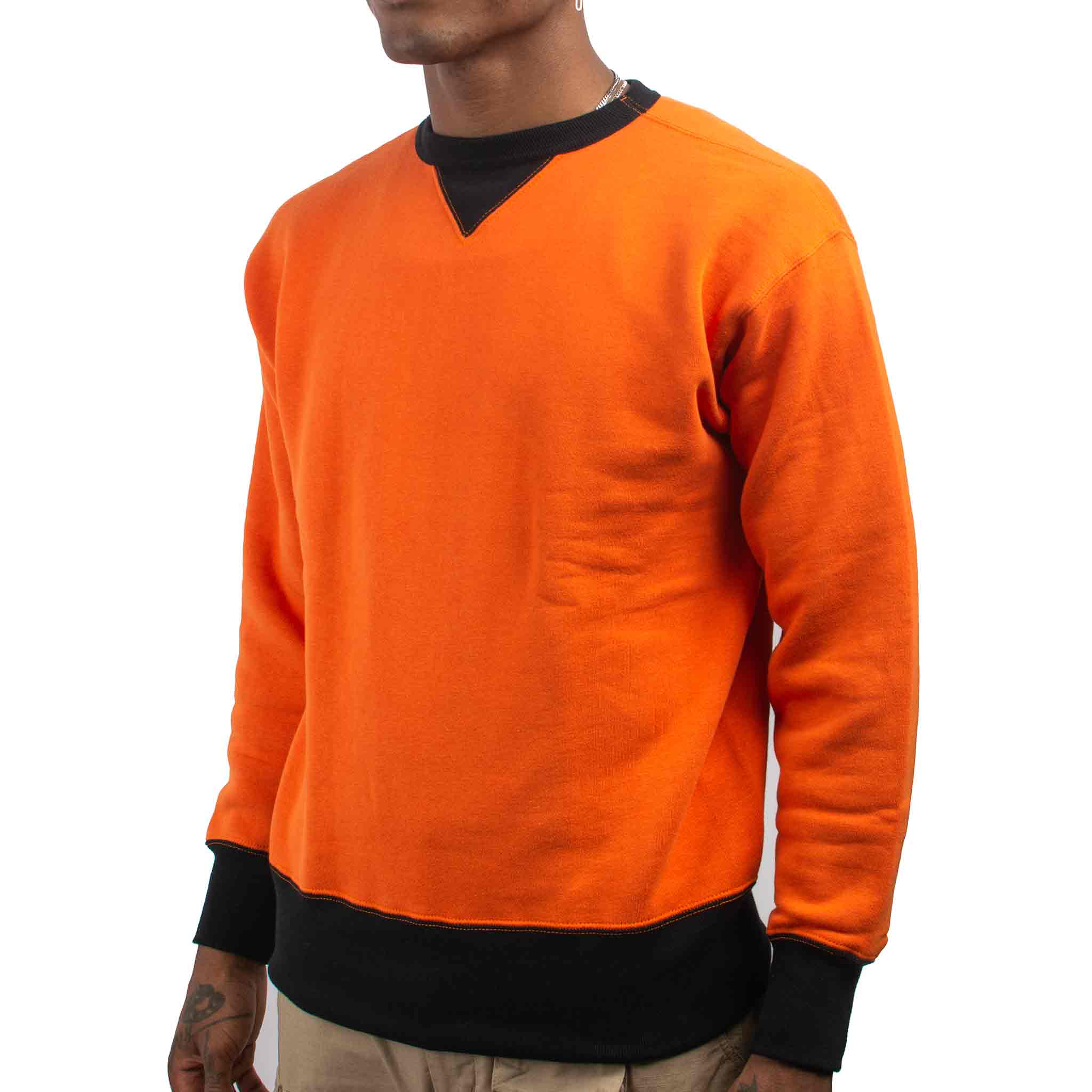 The Real McCoy's MC19112 Two-Tone Crewneck Sweatshirt Orange/Black - Image 4