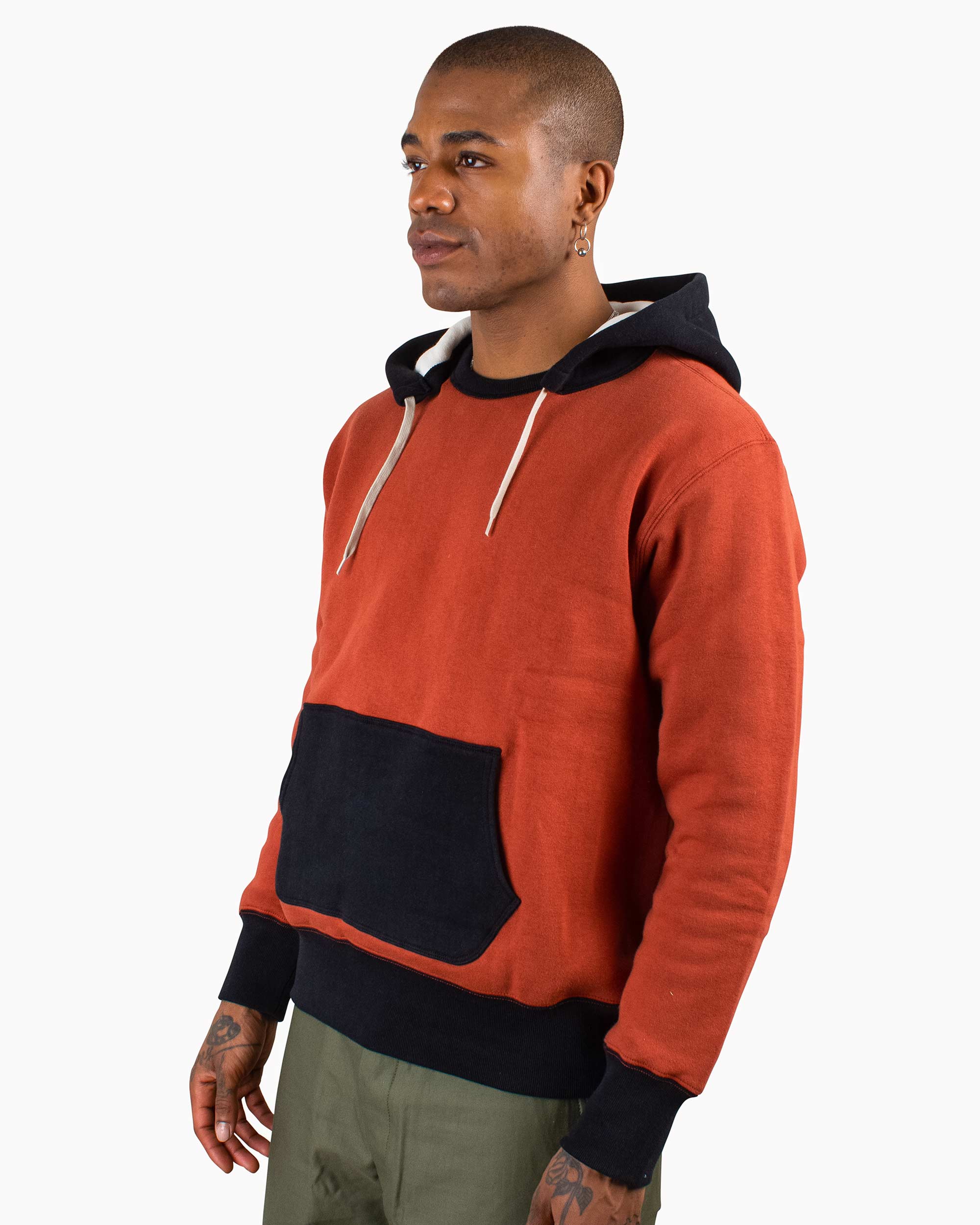 The Real McCoy's MC20119 Double Face After-Hooded Sweatshirt Burgundy/Black - Image 4