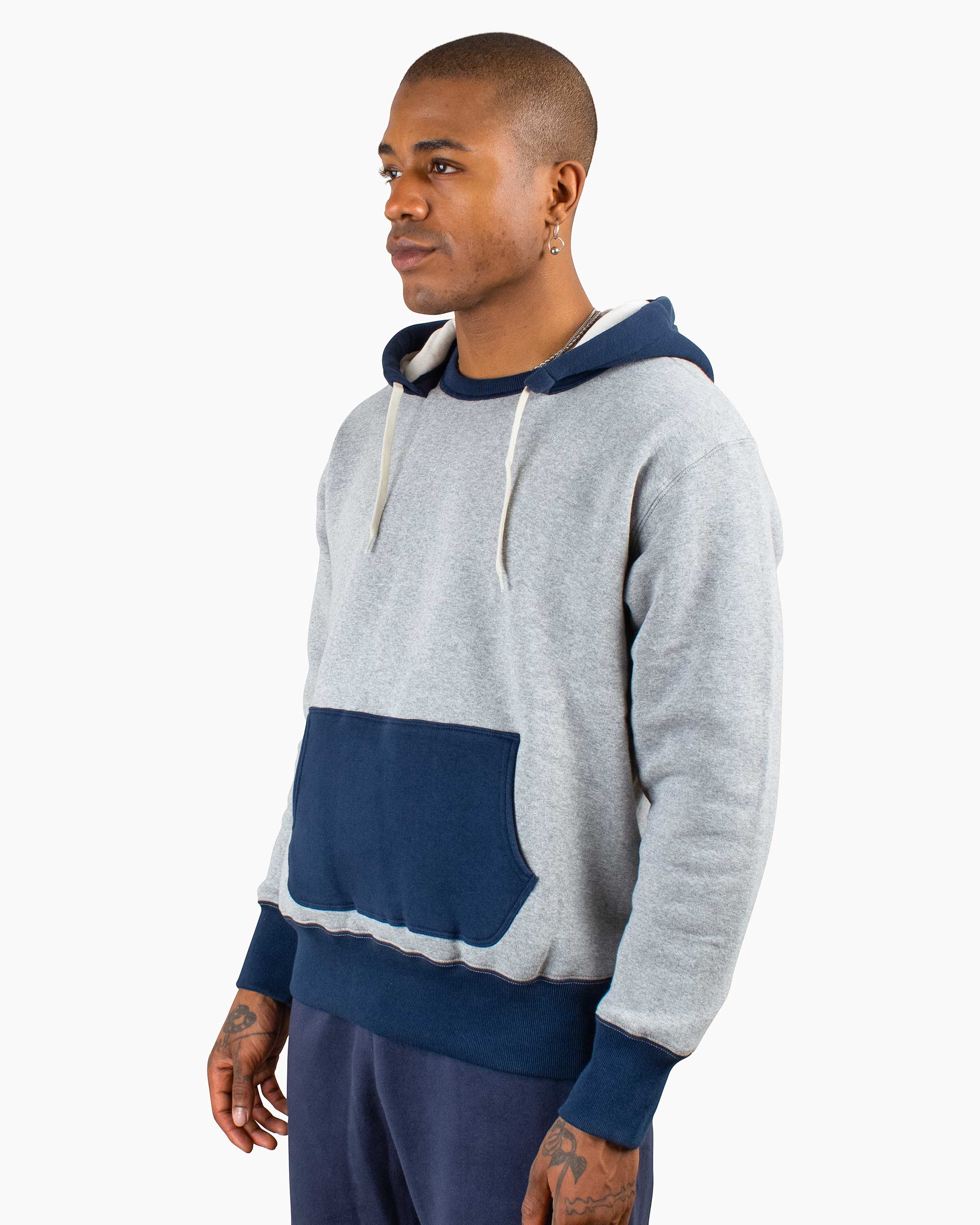 The Real McCoy's MC20119 Double Face After-Hooded Sweatshirt Grey/Navy - Image 4