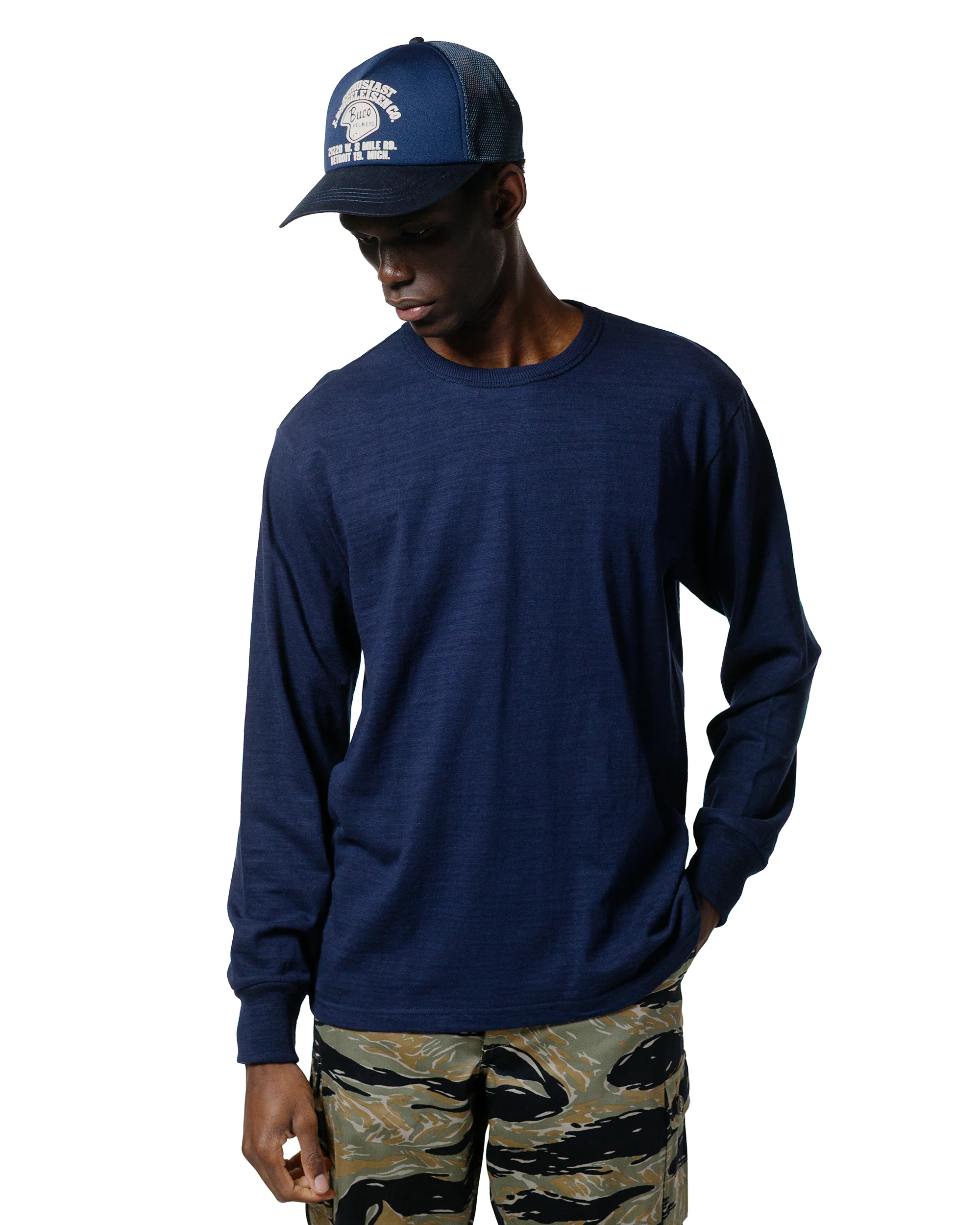 The Real McCoy's MC21109 Athletic L/S T-Shirt / Loop-Wheel Navy - Image 2