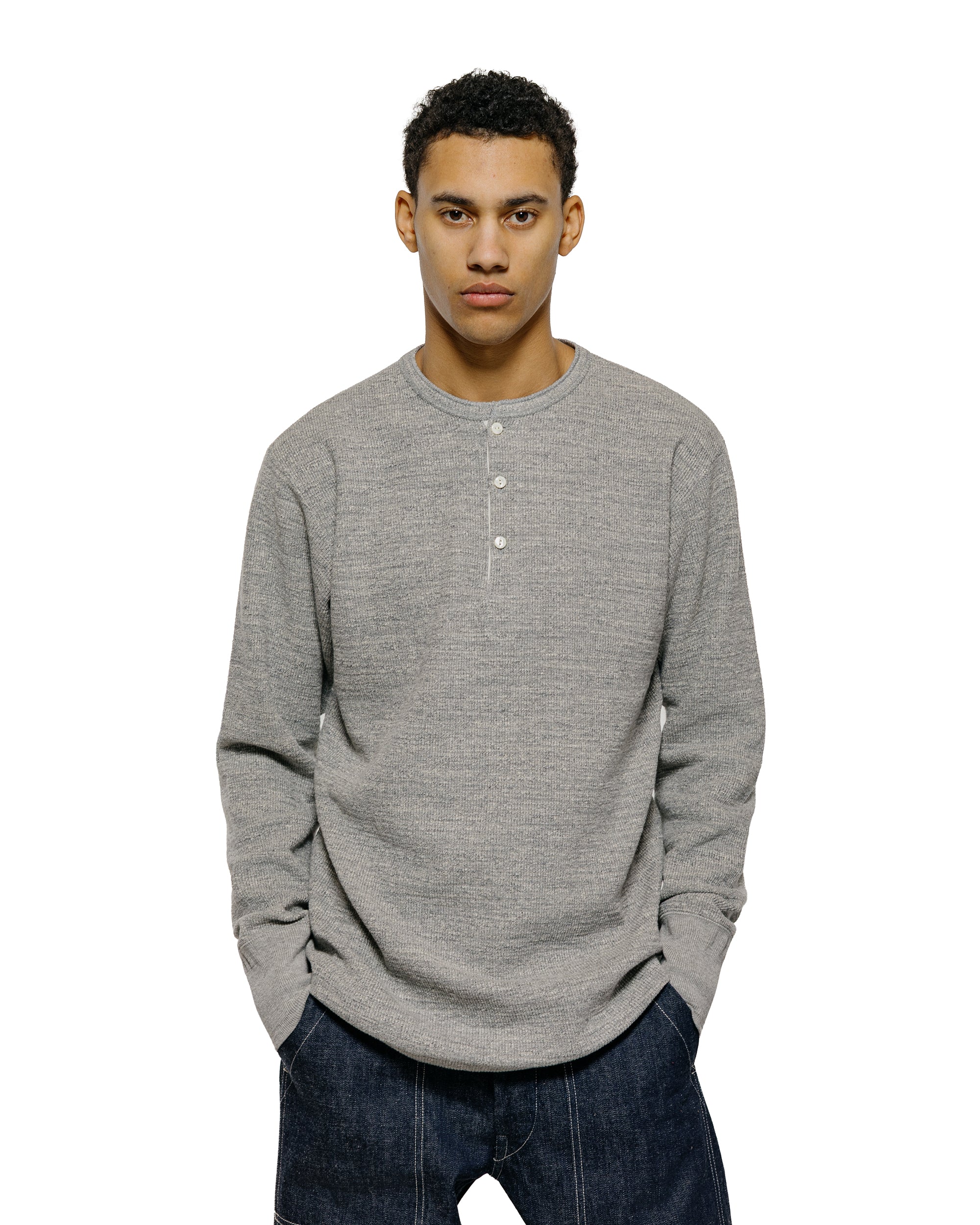 The Real McCoy's MC22120 Western Cardigan Stitch Henley Shirt Gray - Image 2