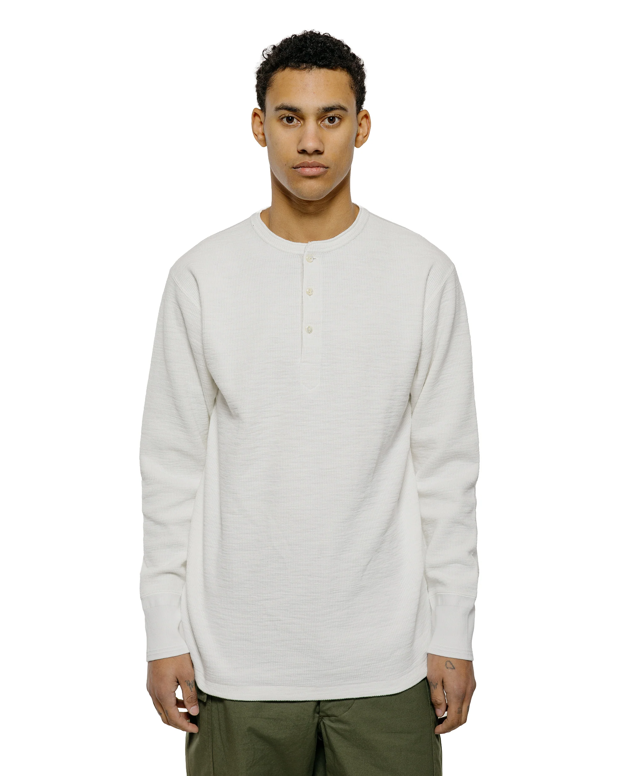 The Real McCoy's MC22120 Western Cardigan Stitch Henley Shirt White - Image 2