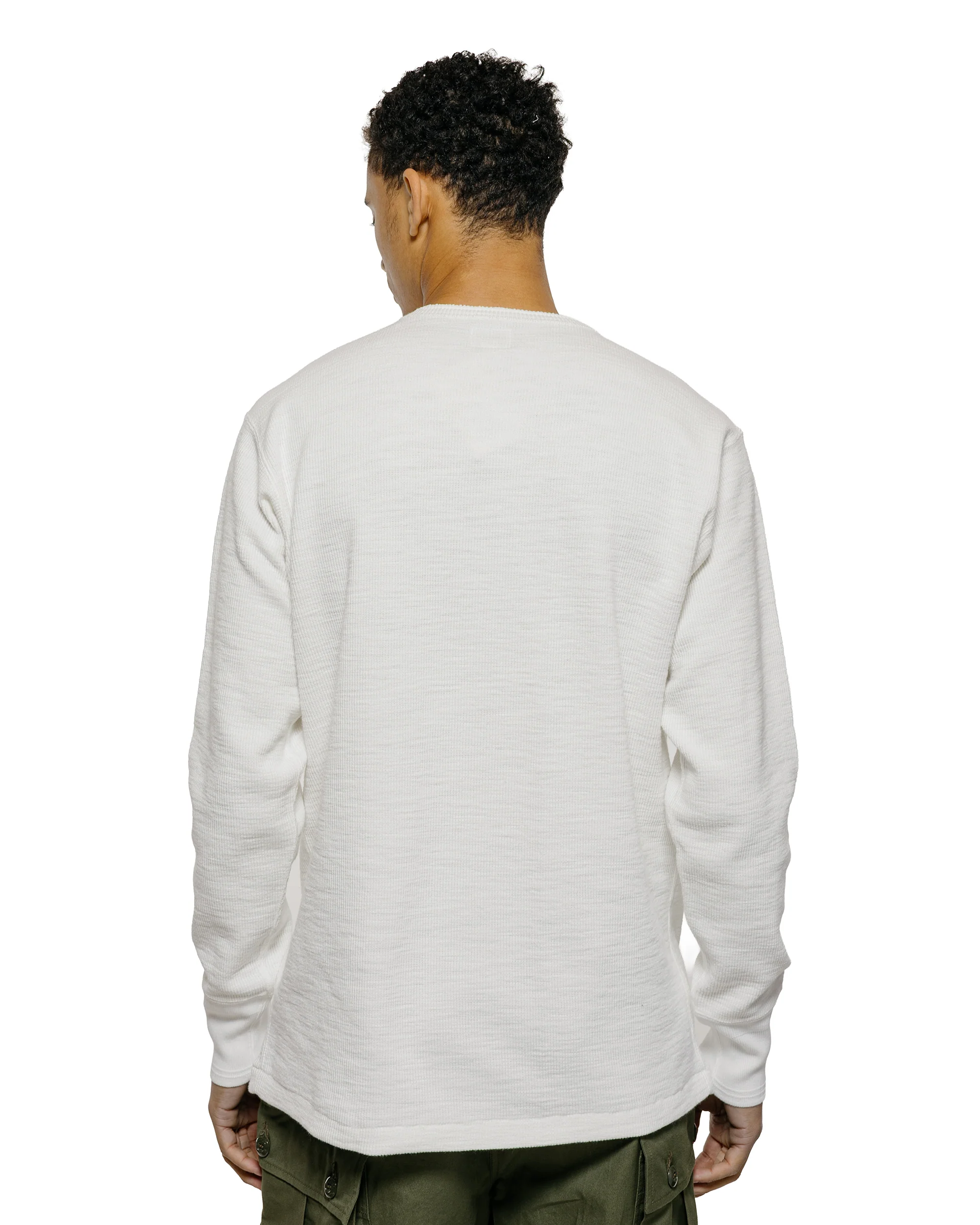 The Real McCoy's MC22120 Western Cardigan Stitch Henley Shirt White - Image 3