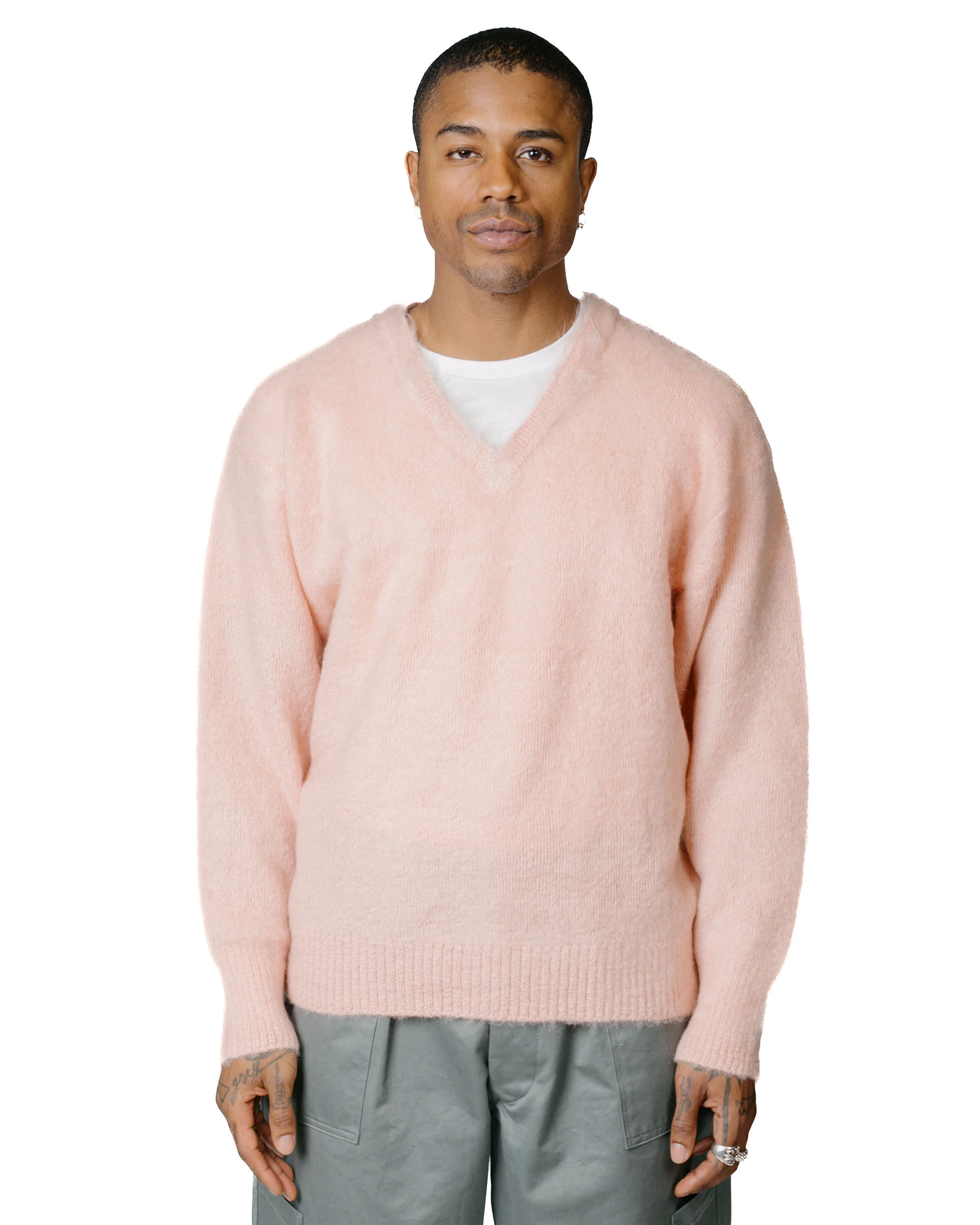The Real McCoy's MC23109 JM Mohair V-Neck Sweater Flamingo - Image 2