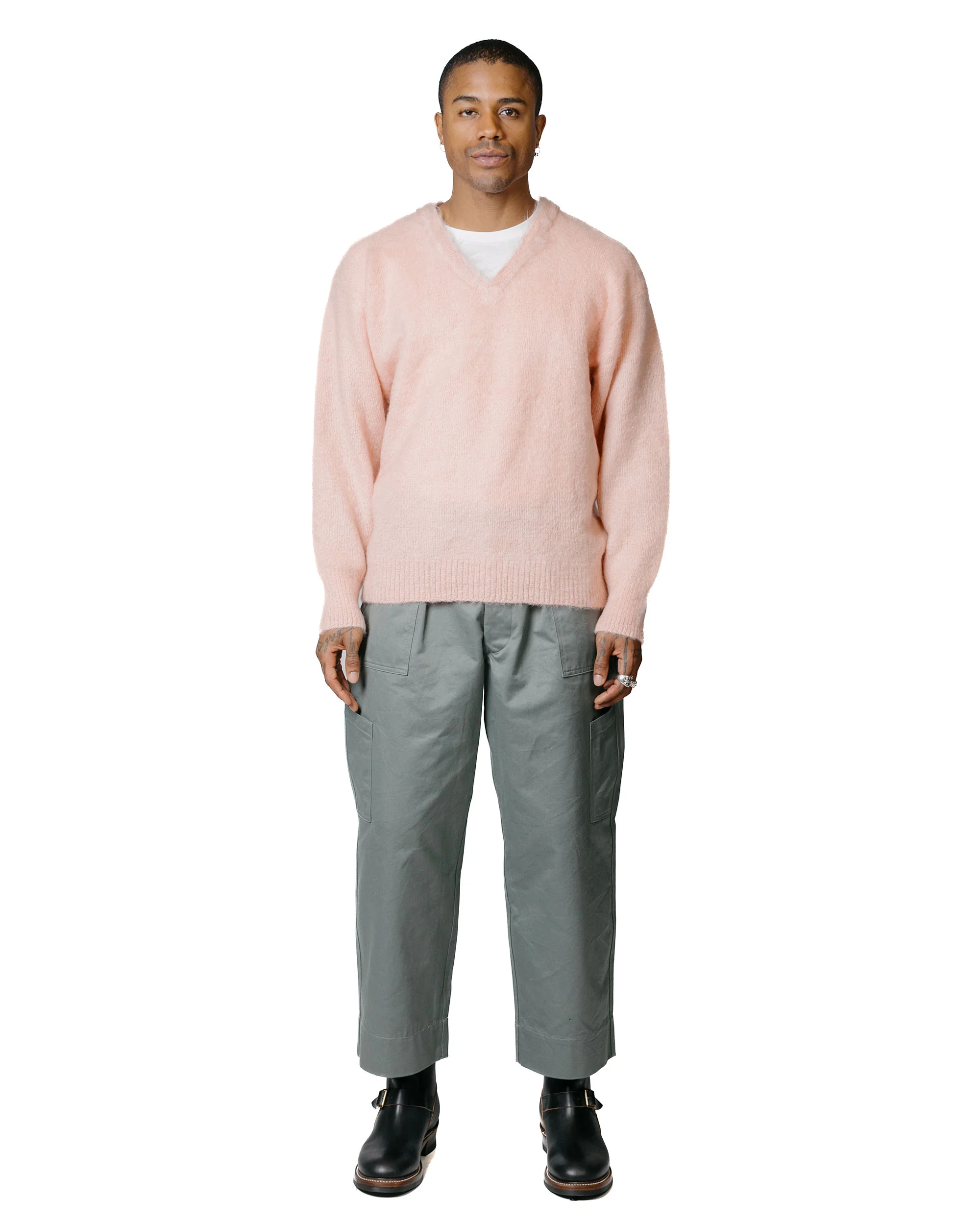 The Real McCoy's MC23109 JM Mohair V-Neck Sweater Flamingo - Image 4