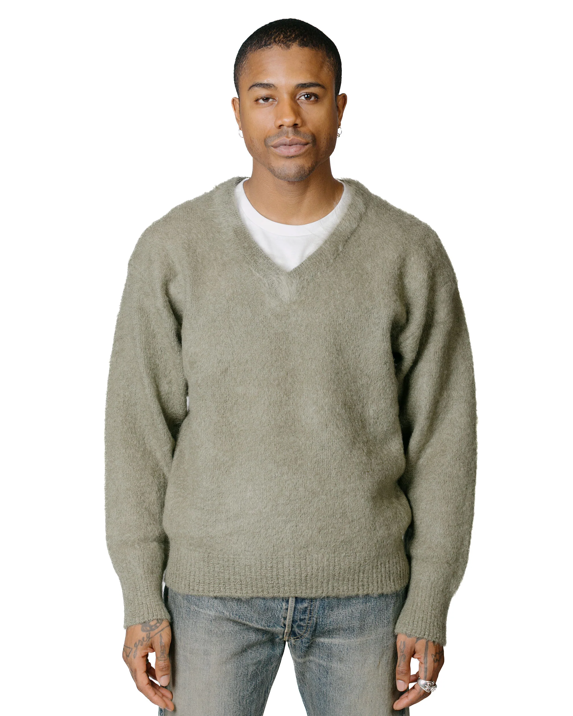 The Real McCoy's MC23109 JM Mohair V-Neck Sweater Mint - Image 2