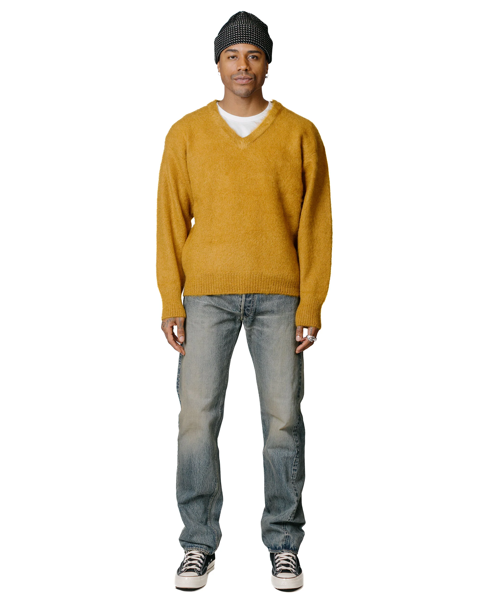 The Real McCoy's MC23109 JM Mohair V-Neck Sweater Mustard - Image 4