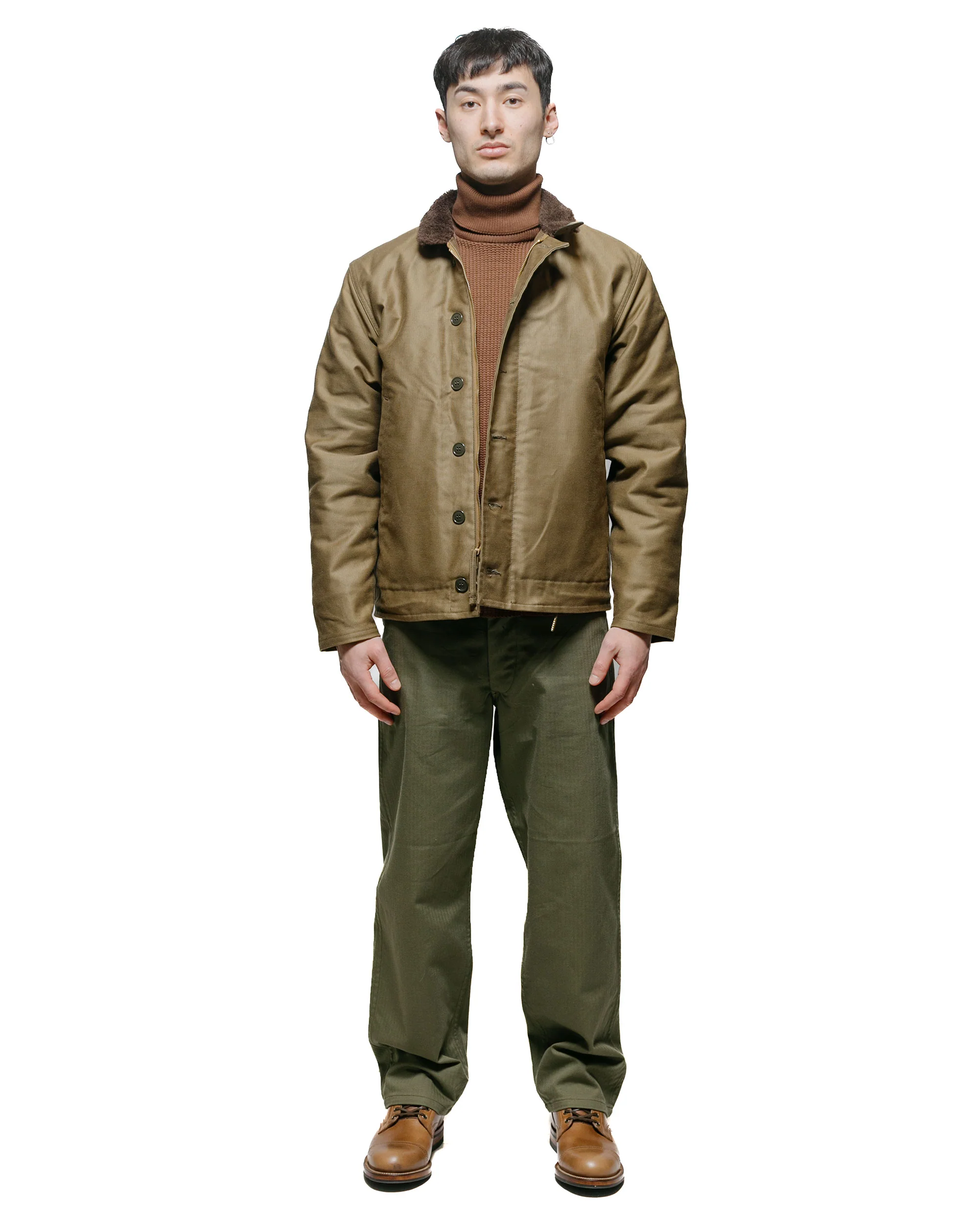 The Real McCoy's MC23110 High Neck Thermal Shirt Brown - Image 4