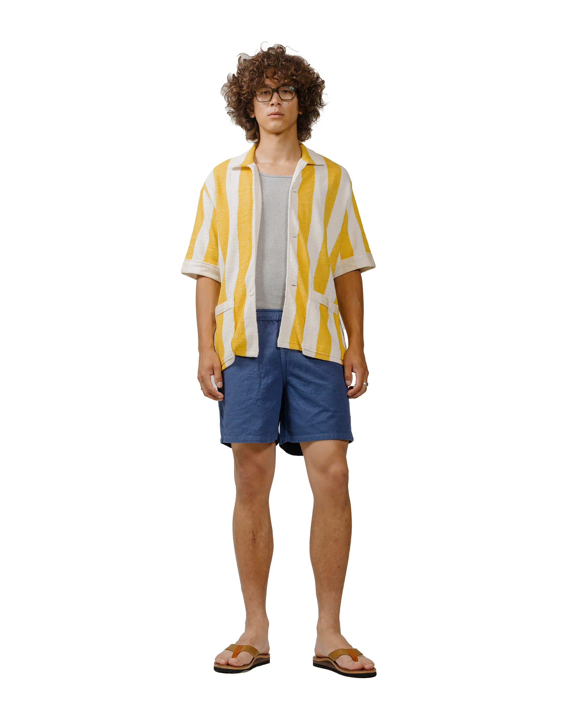The Real McCoy's MC24015 Stripe Cotton Pile Beach Shirt Yellow - Image 4