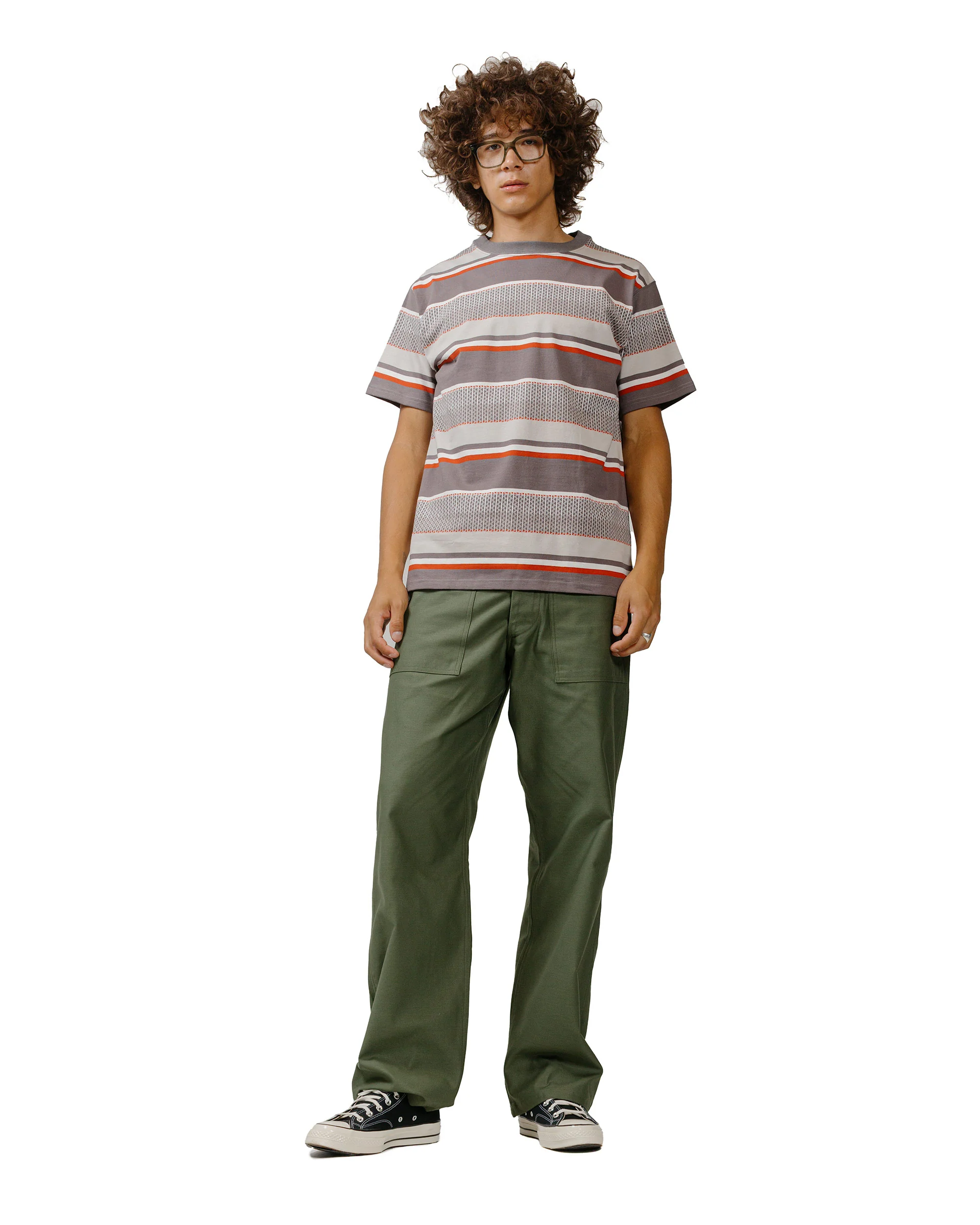 The Real McCoy's MC24017 Jacquard Knit Stripe Tee Gray - Image 4