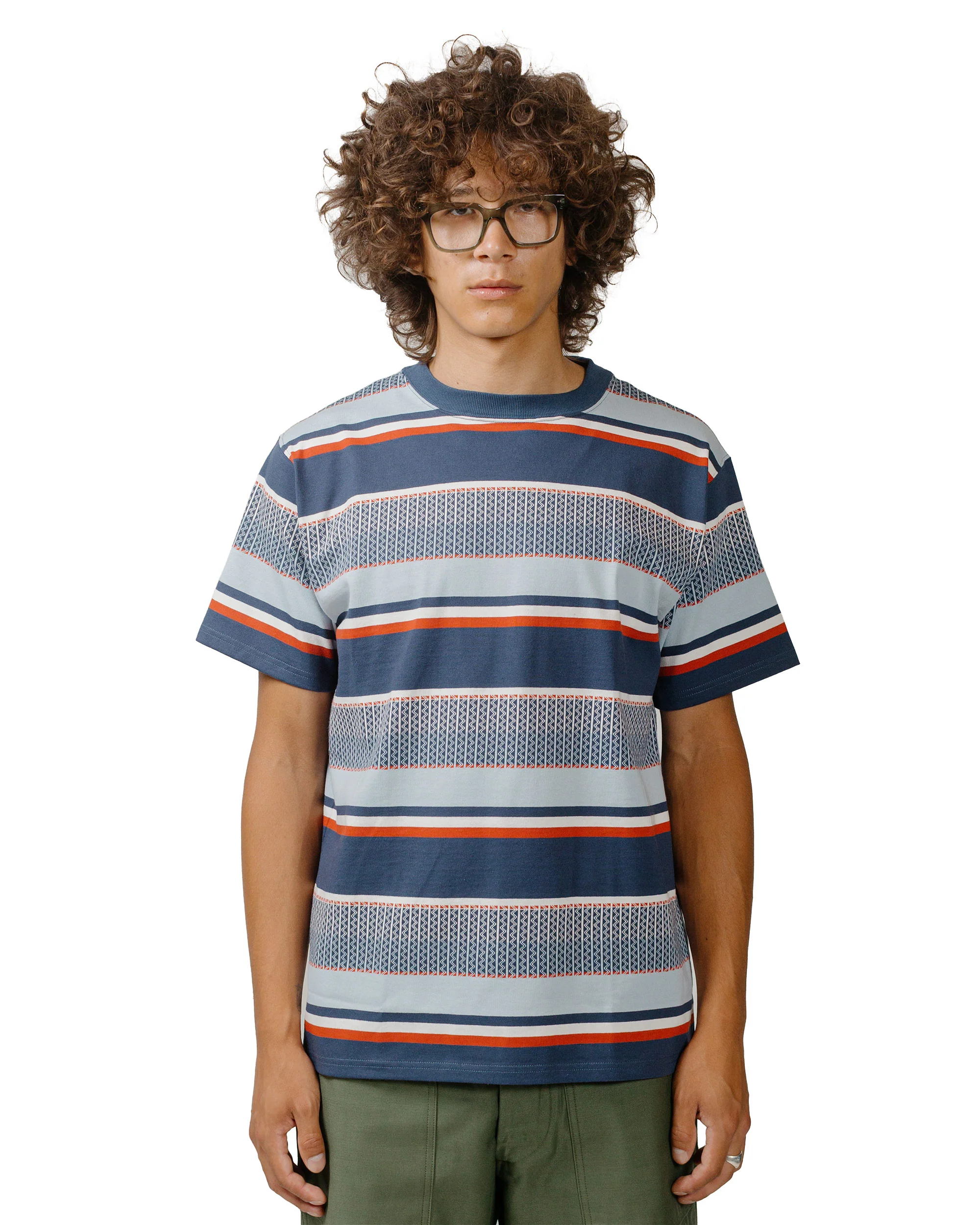 The Real McCoy's MC24017 Jacquard Knit Stripe Tee Navy - Image 2