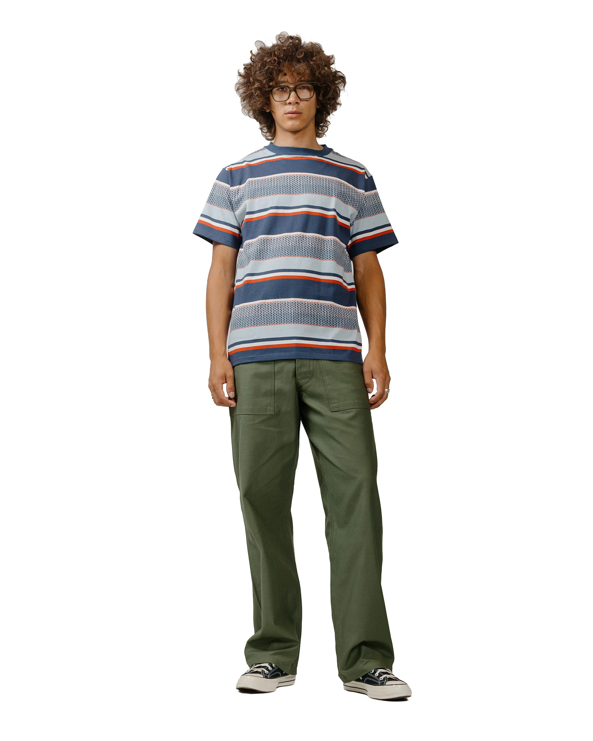 The Real McCoy's MC24017 Jacquard Knit Stripe Tee Navy - Image 4