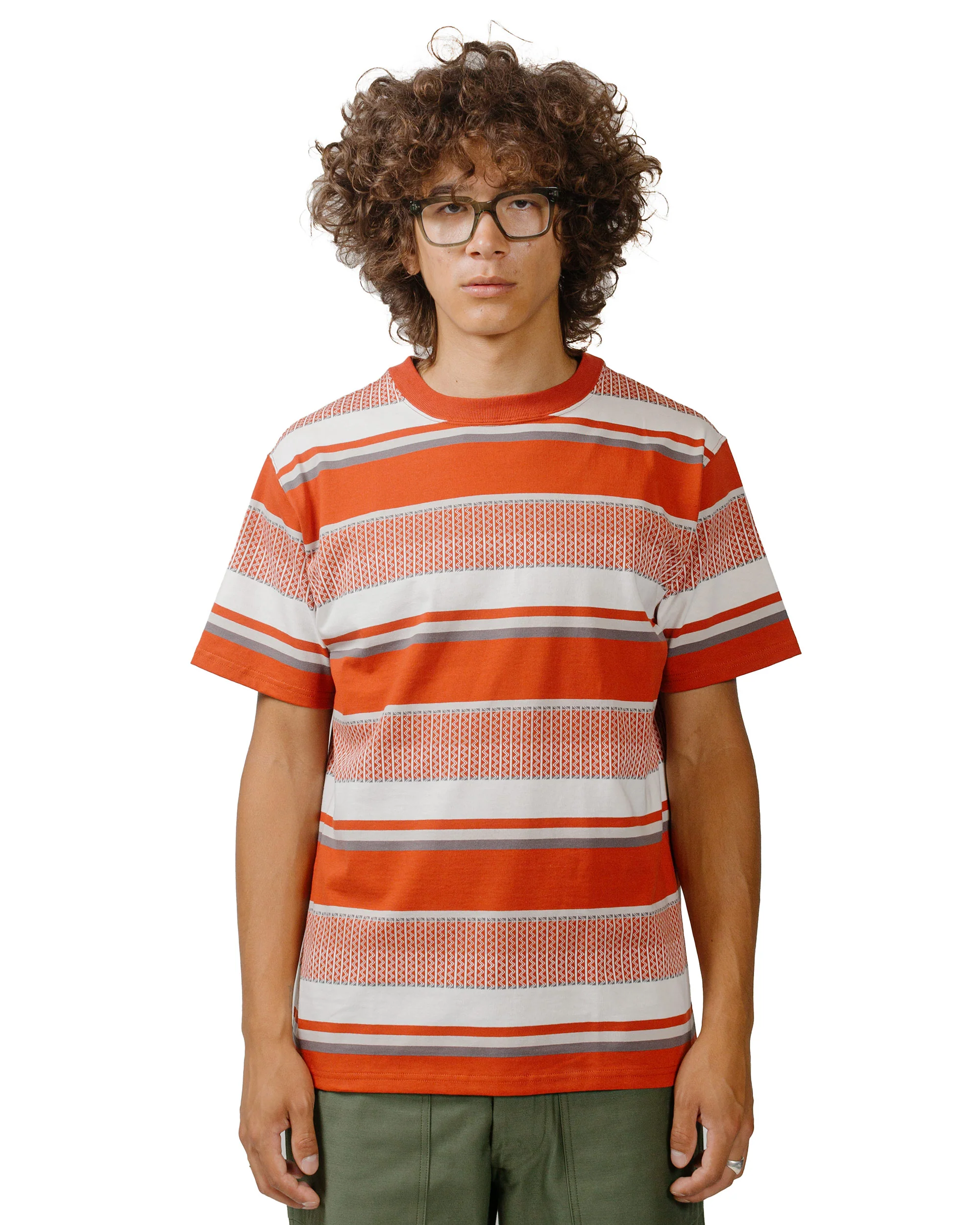The Real McCoy's MC24017 Jacquard Knit Stripe Tee Red - Image 2