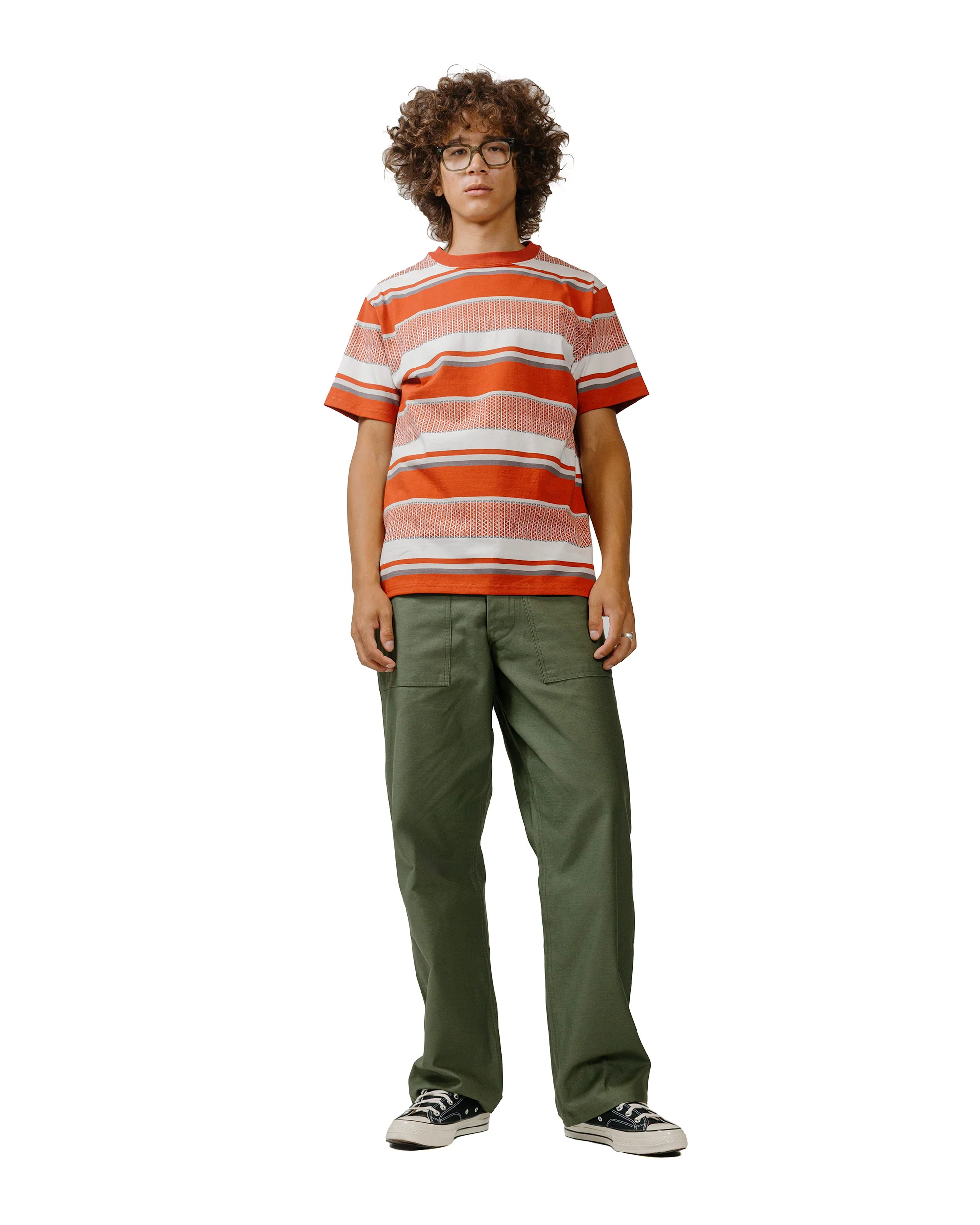 The Real McCoy's MC24017 Jacquard Knit Stripe Tee Red - Image 4