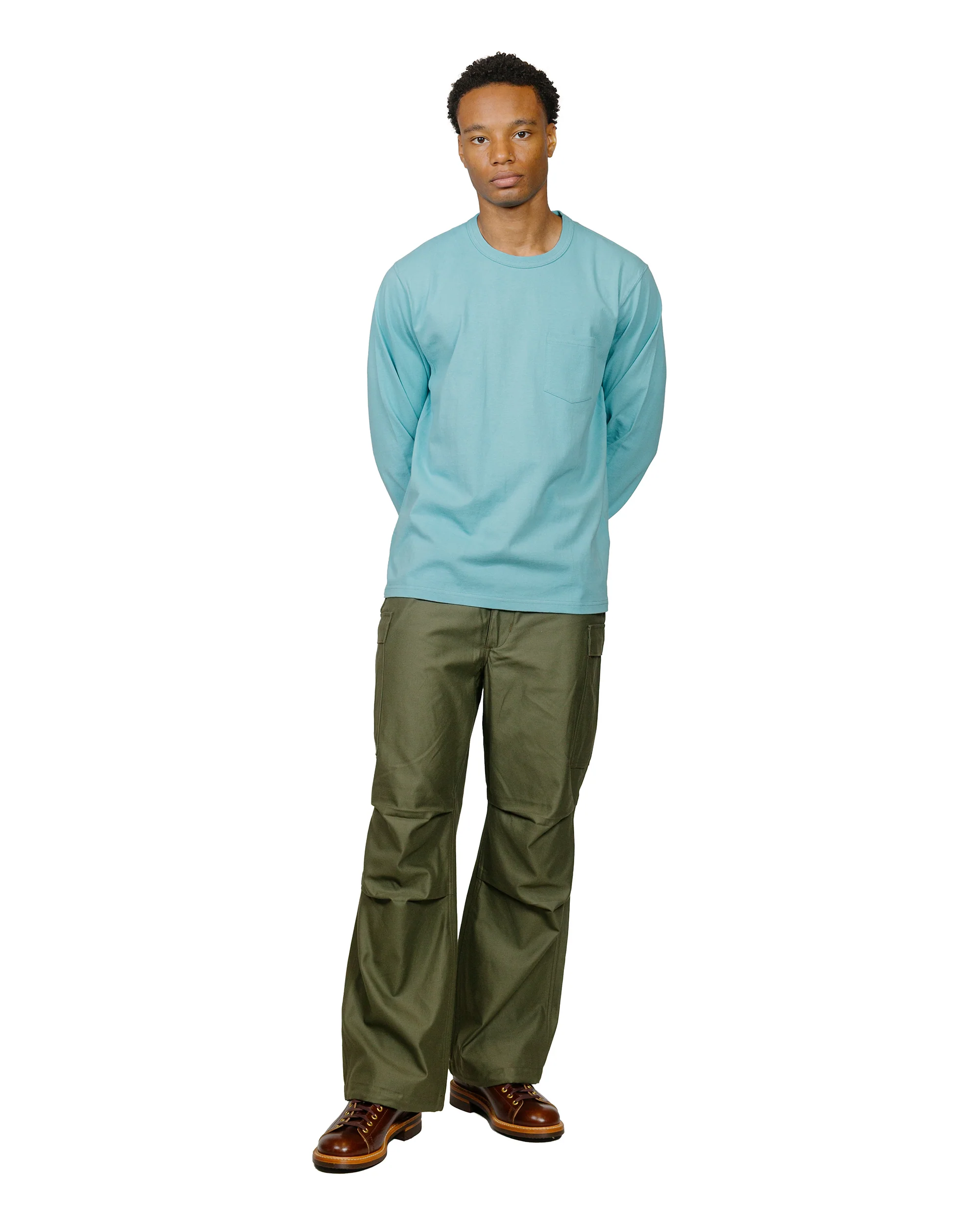 The Real McCoy's MC24019 Pocket Tee L/S Teal - Image 4