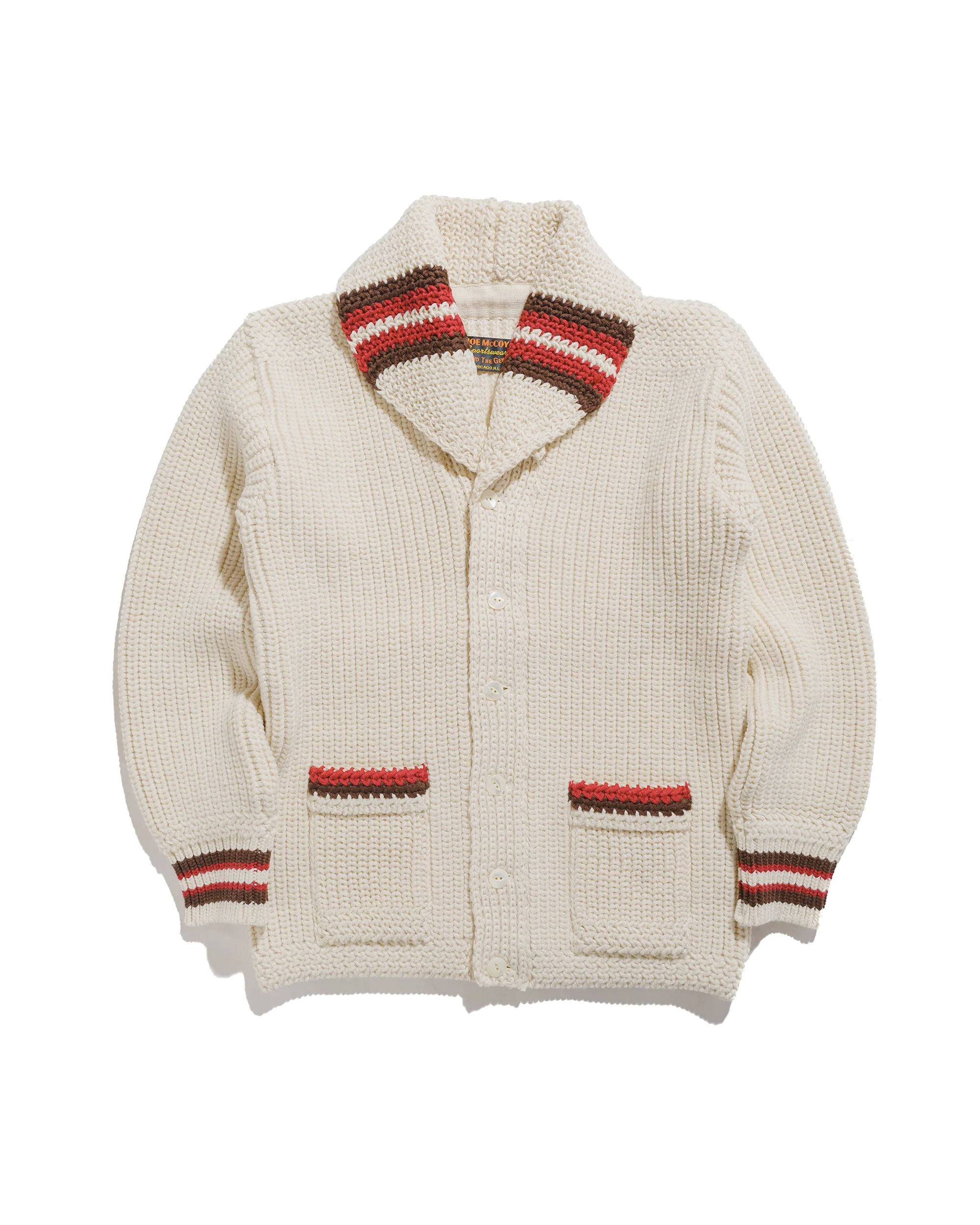 The Real McCoy's MC24111 Striped Shawl Collar Cardigan Ecru
