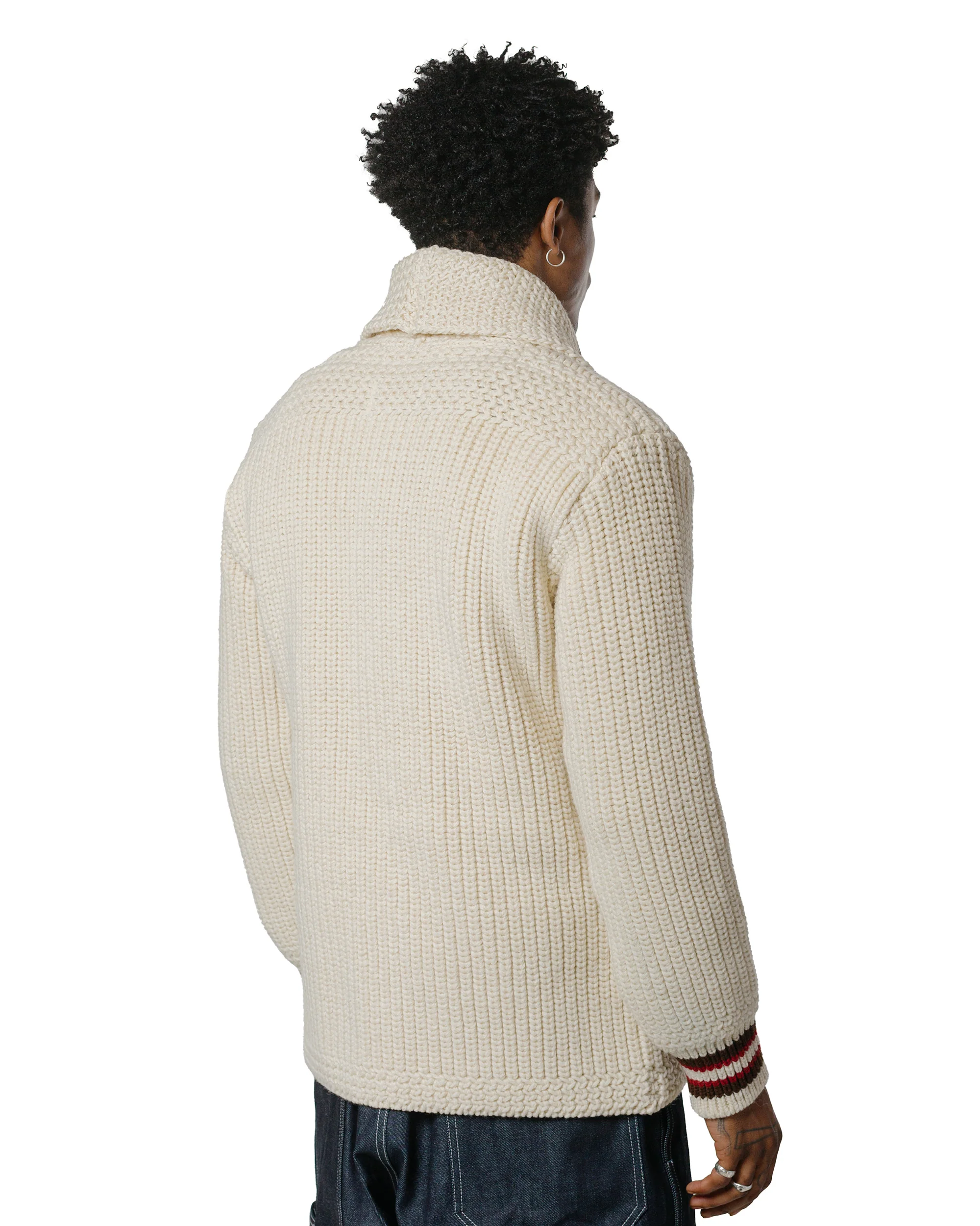 The Real McCoy's MC24111 Striped Shawl Collar Cardigan Ecru - Image 3