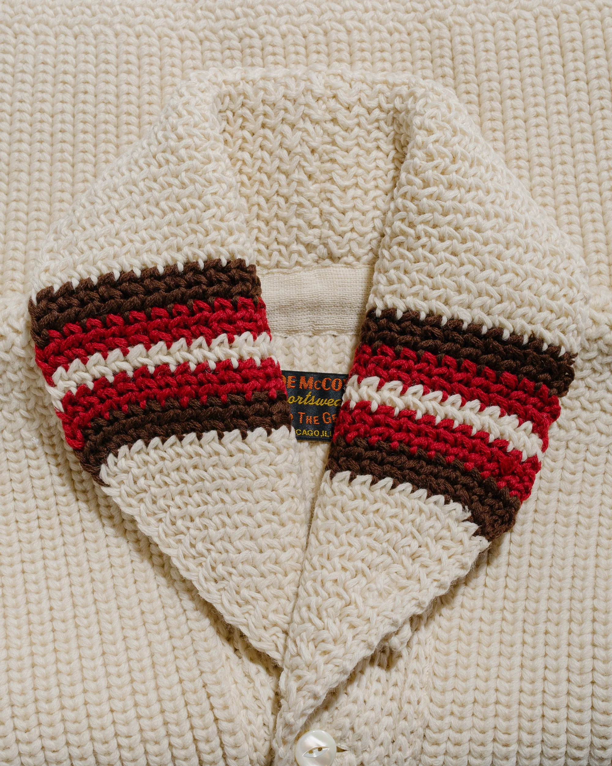 The Real McCoy's MC24111 Striped Shawl Collar Cardigan Ecru - Image 5