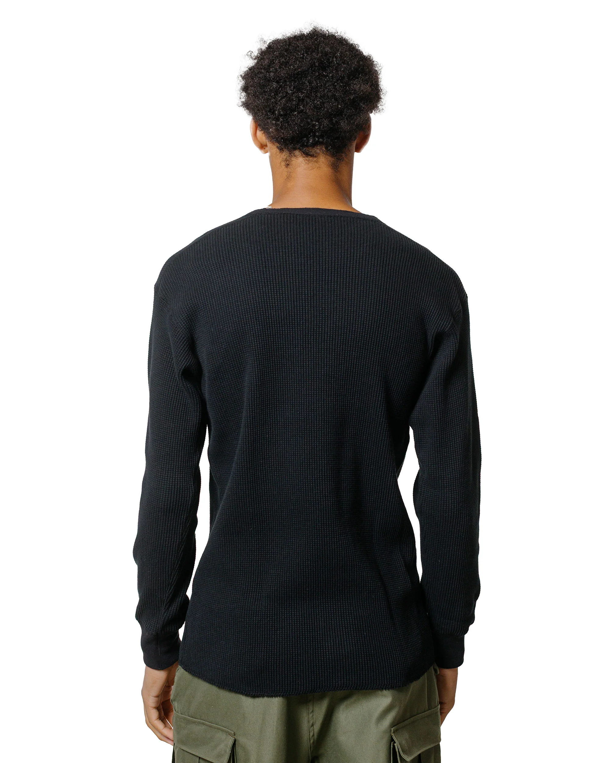 The Real McCoy's MC24122 Waffle Thermal Henley Undershirt L/S Black - Image 3