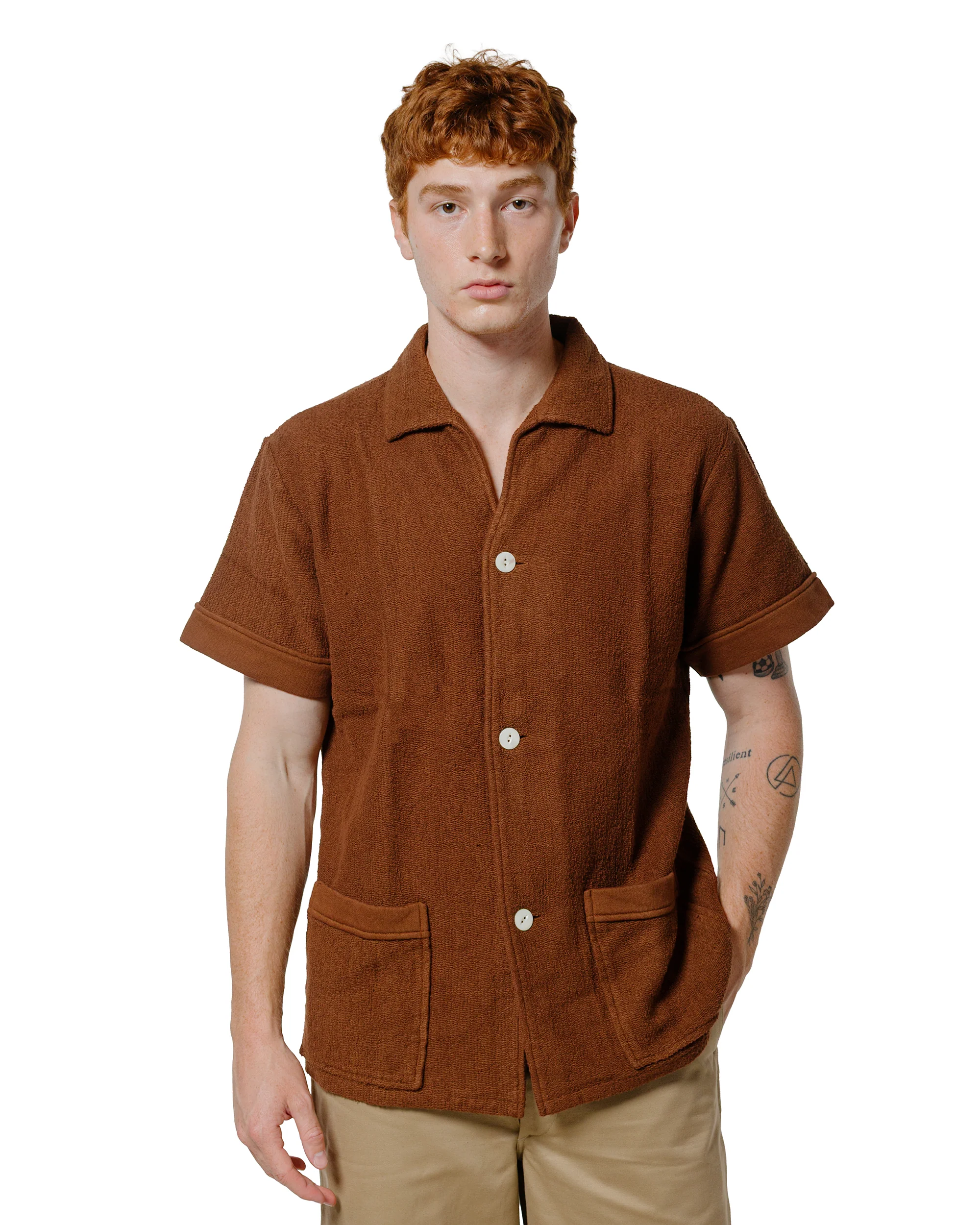 The Real McCoy's MC25001 Cotton Pile Beach Shirt Brown - Image 2