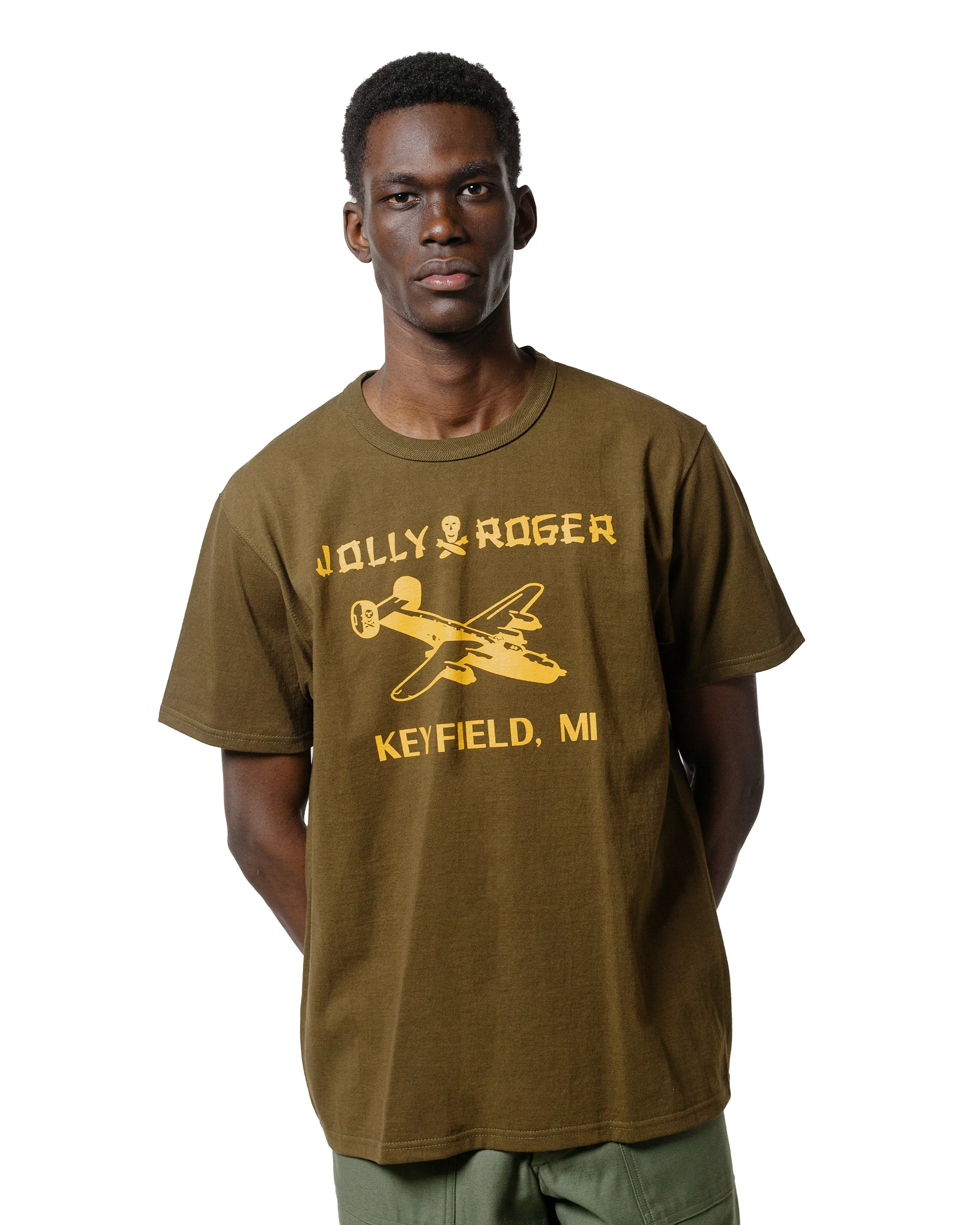 The Real McCoy's MC25003 Military Tee / Jolly Roger, Key Field Olive - Image 2