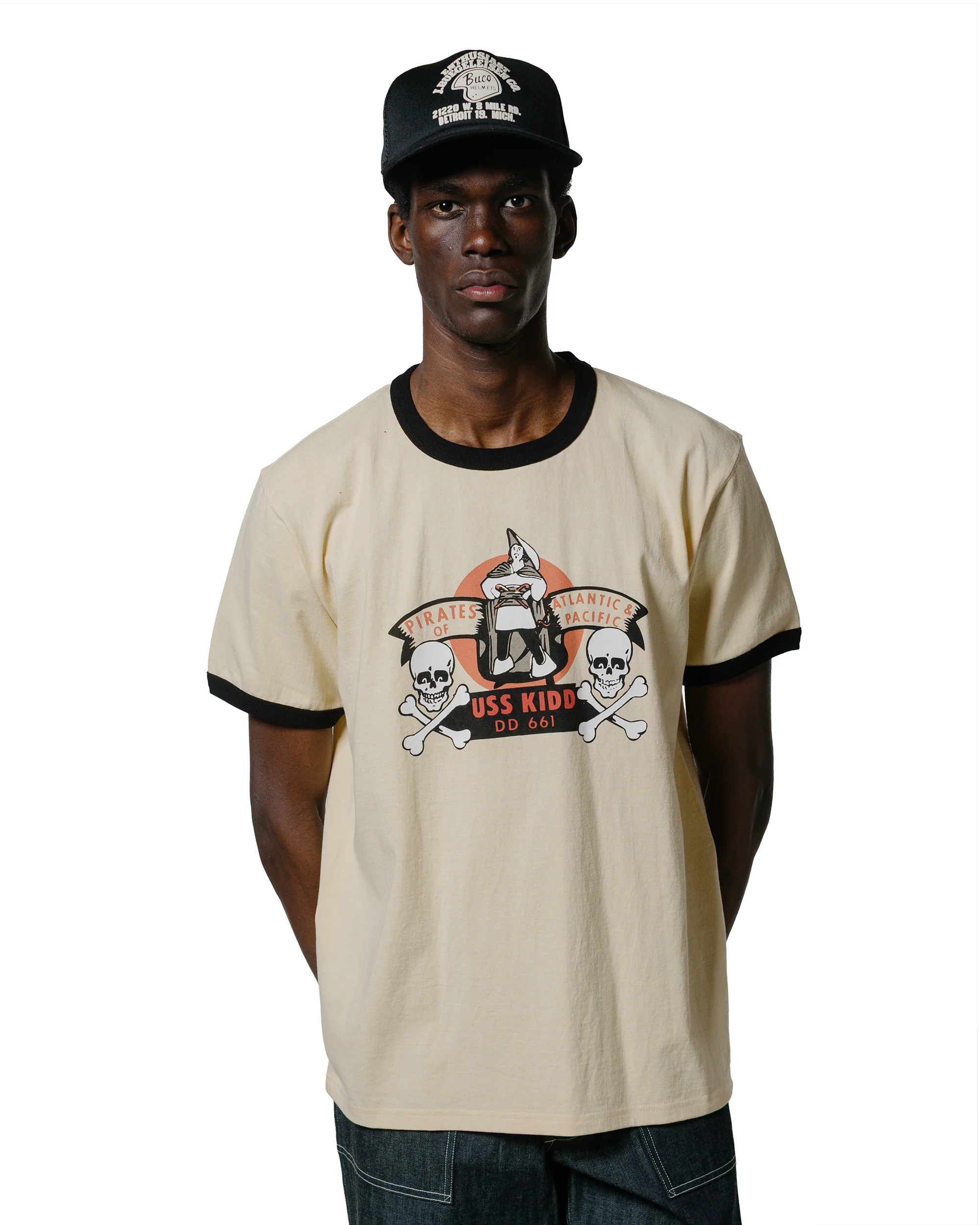 The Real McCoy's MC25005 Military Tee / USS Kidd Ecru/Black - Image 2