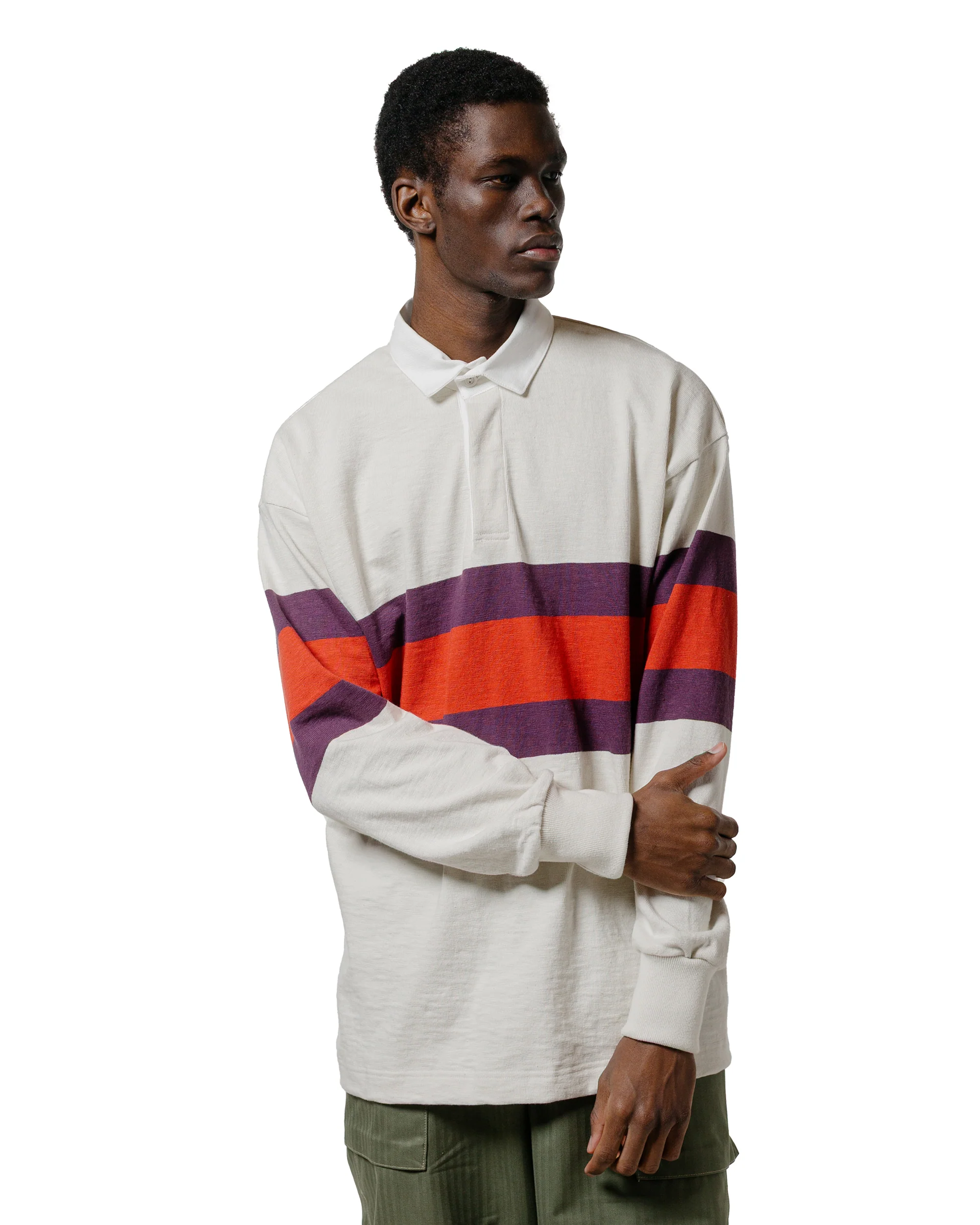 The Real McCoy's MC25013 Climbers' Striped Rugby Shirt Ecru/Purple - Image 2