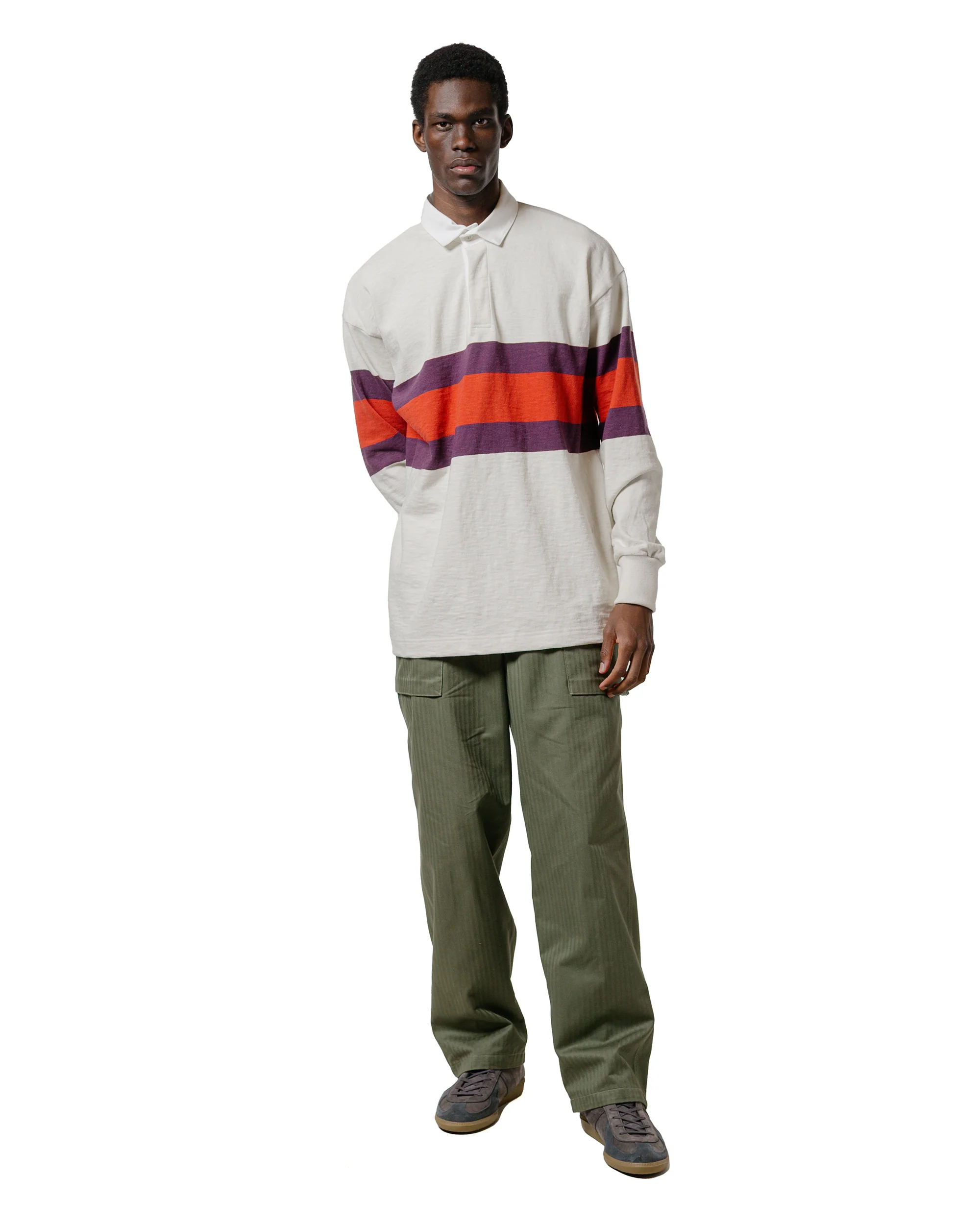 The Real McCoy's MC25013 Climbers' Striped Rugby Shirt Ecru/Purple - Image 4