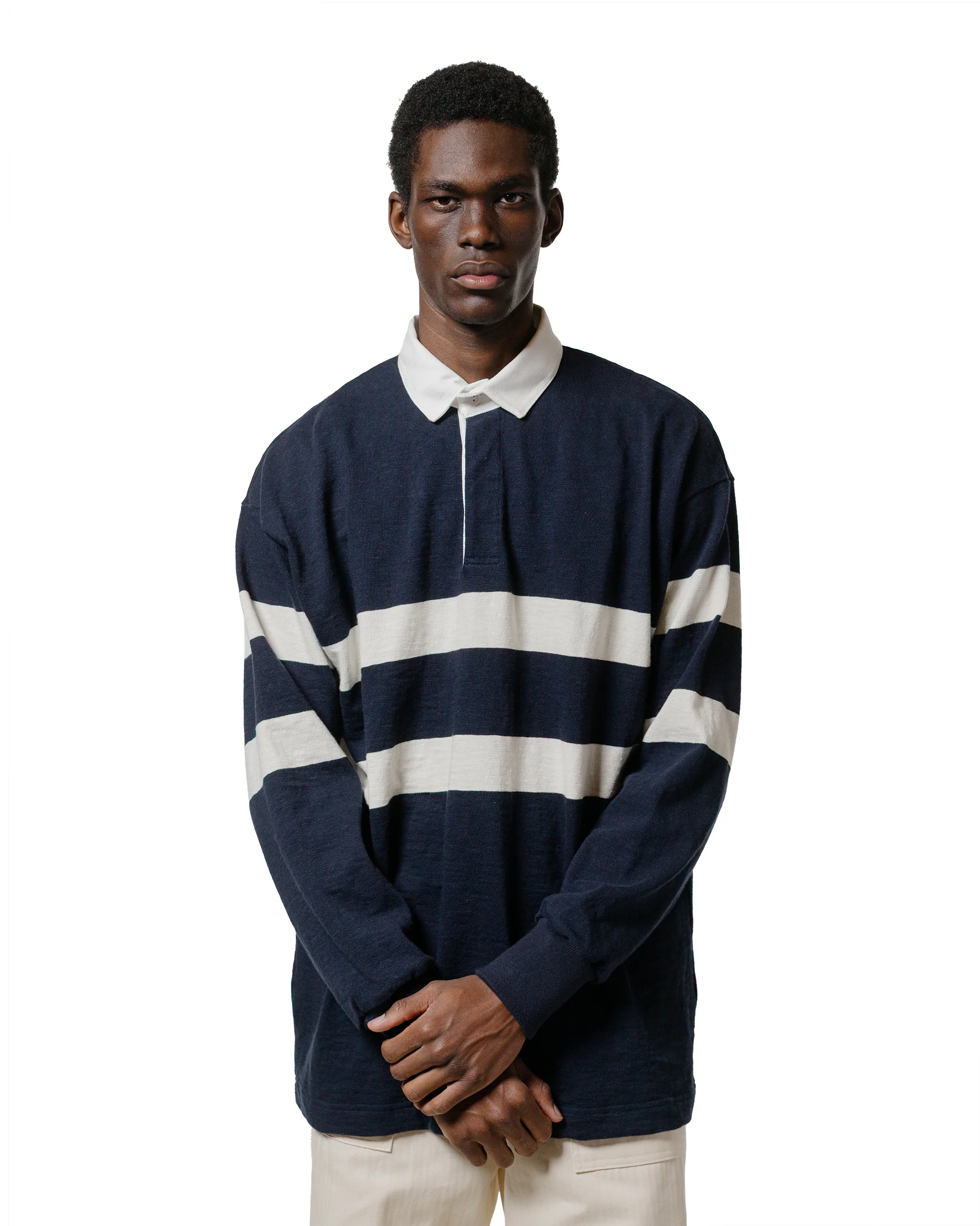 The Real McCoy's MC25013 Climbers' Striped Rugby Shirt Navy/Ecru - Image 2