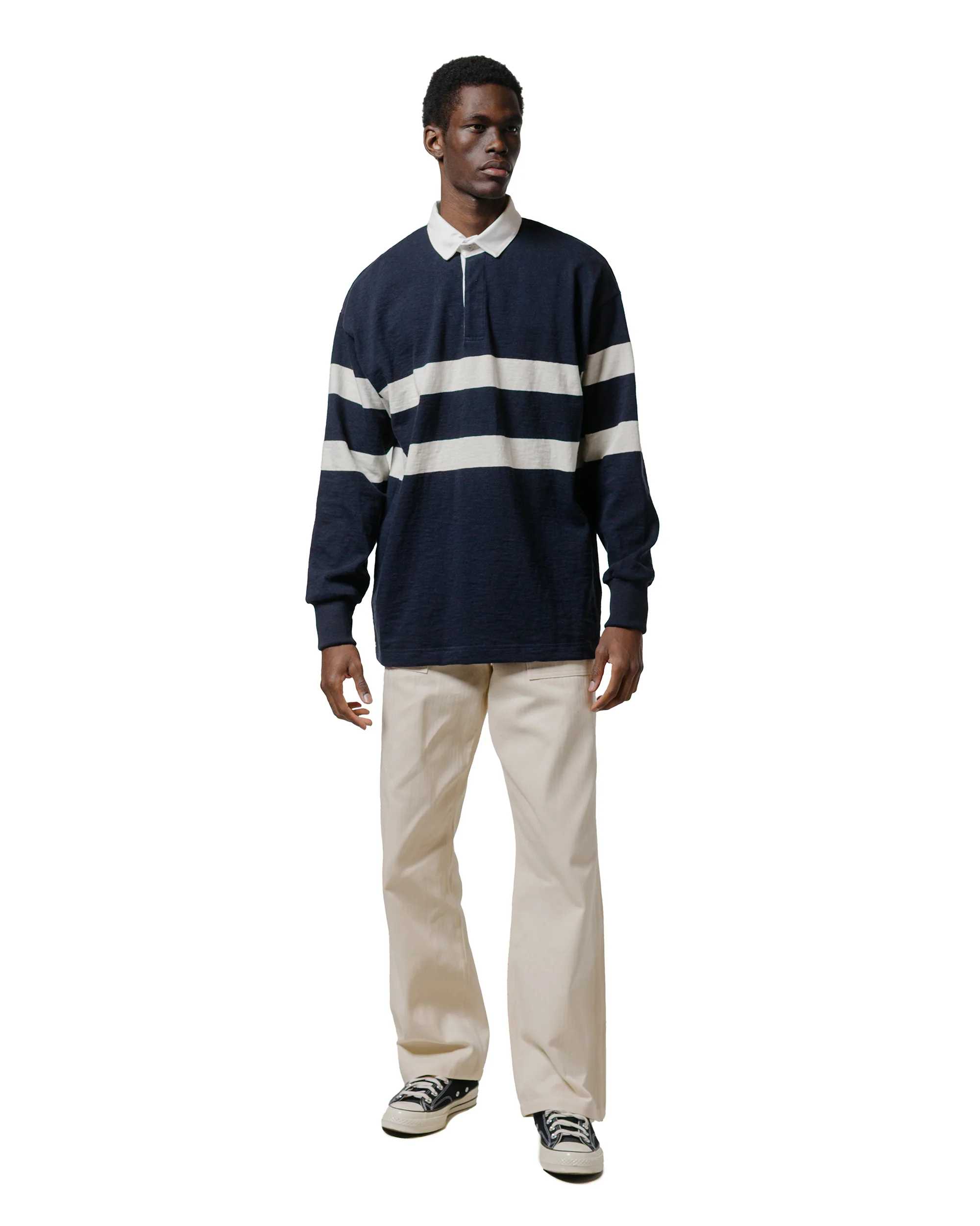 The Real McCoy's MC25013 Climbers' Striped Rugby Shirt Navy/Ecru - Image 4
