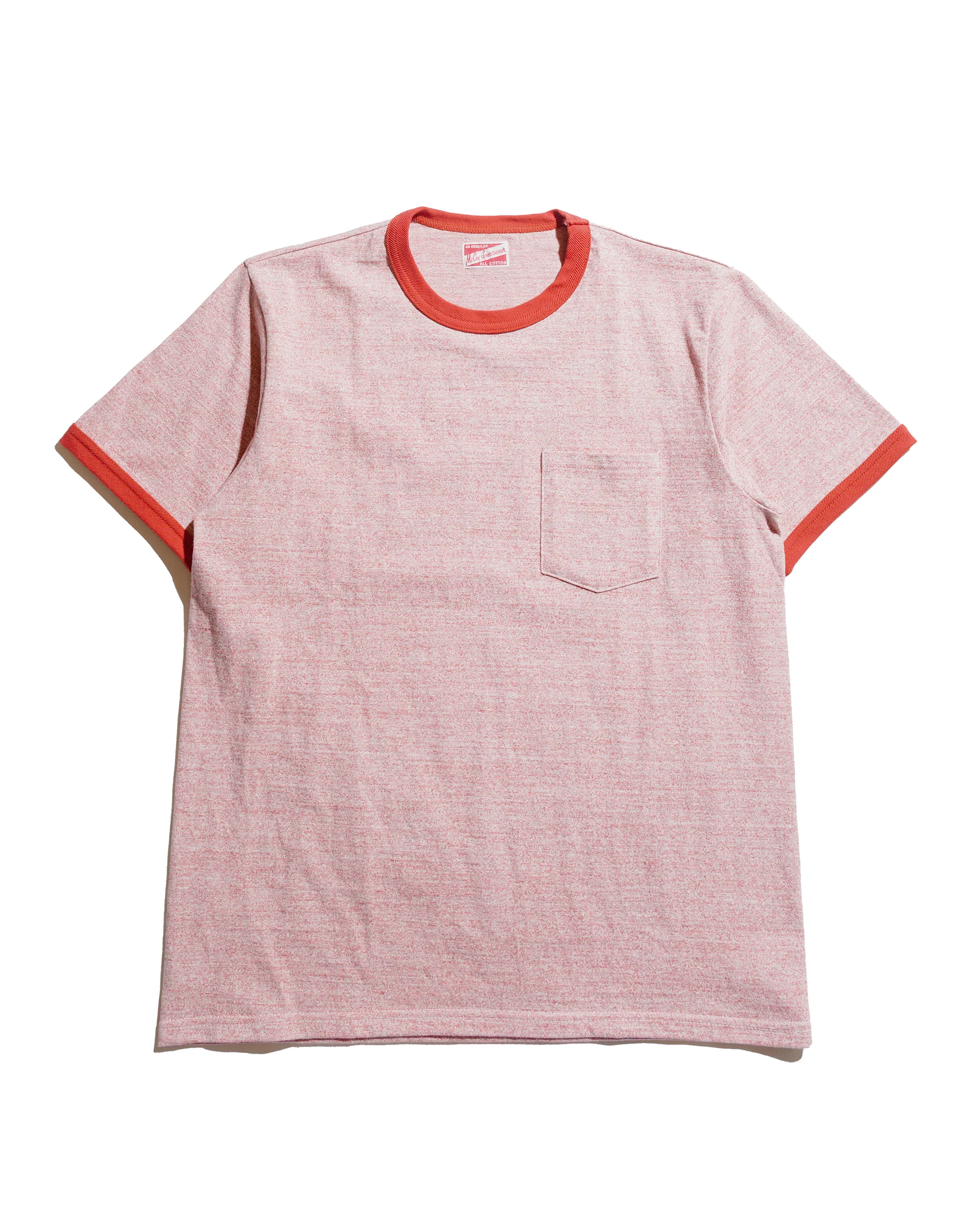 The Real McCoy's MC25014 Pocket Tee / Heather Color, Ringer Red