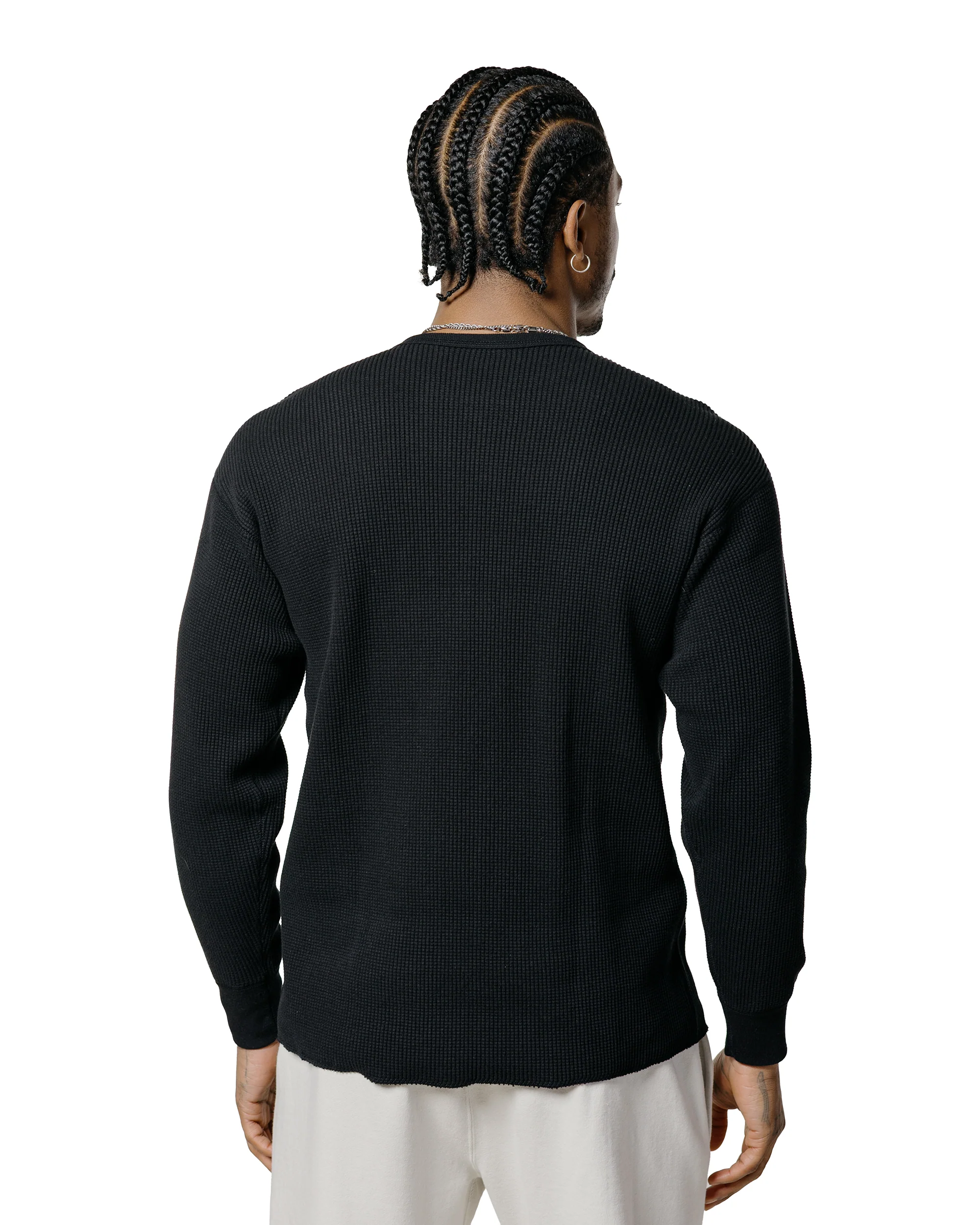 The Real McCoy's MC25103 Ball Park Waffle Thermal Shirt L/S Tee Black - Image 3