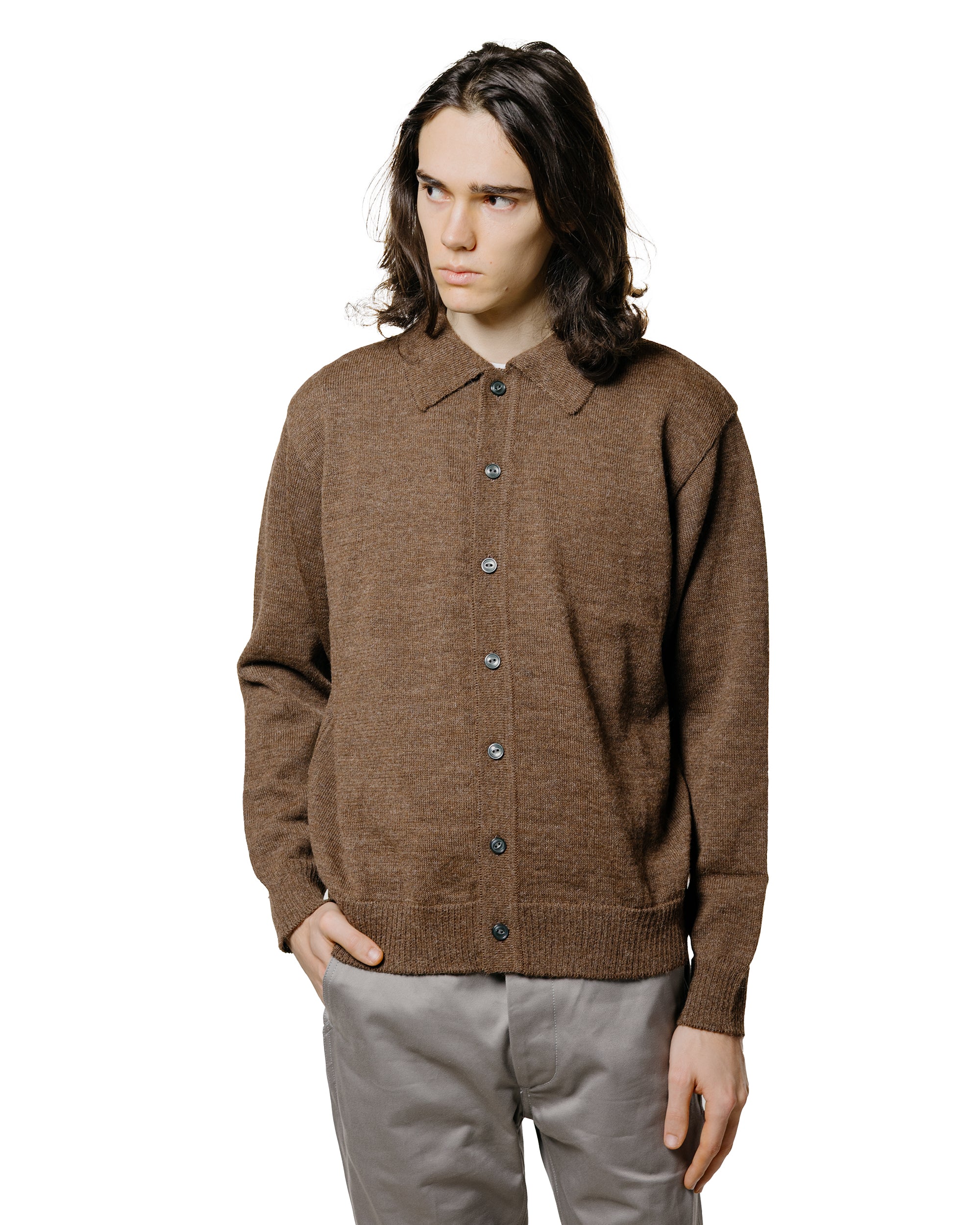 The Real McCoy's MC25111 Alpaca Collar Knit Cardigan Brown - Image 2