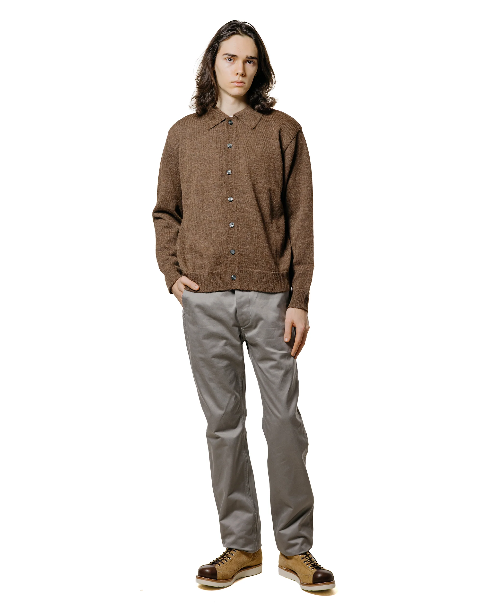 The Real McCoy's MC25111 Alpaca Collar Knit Cardigan Brown - Image 4