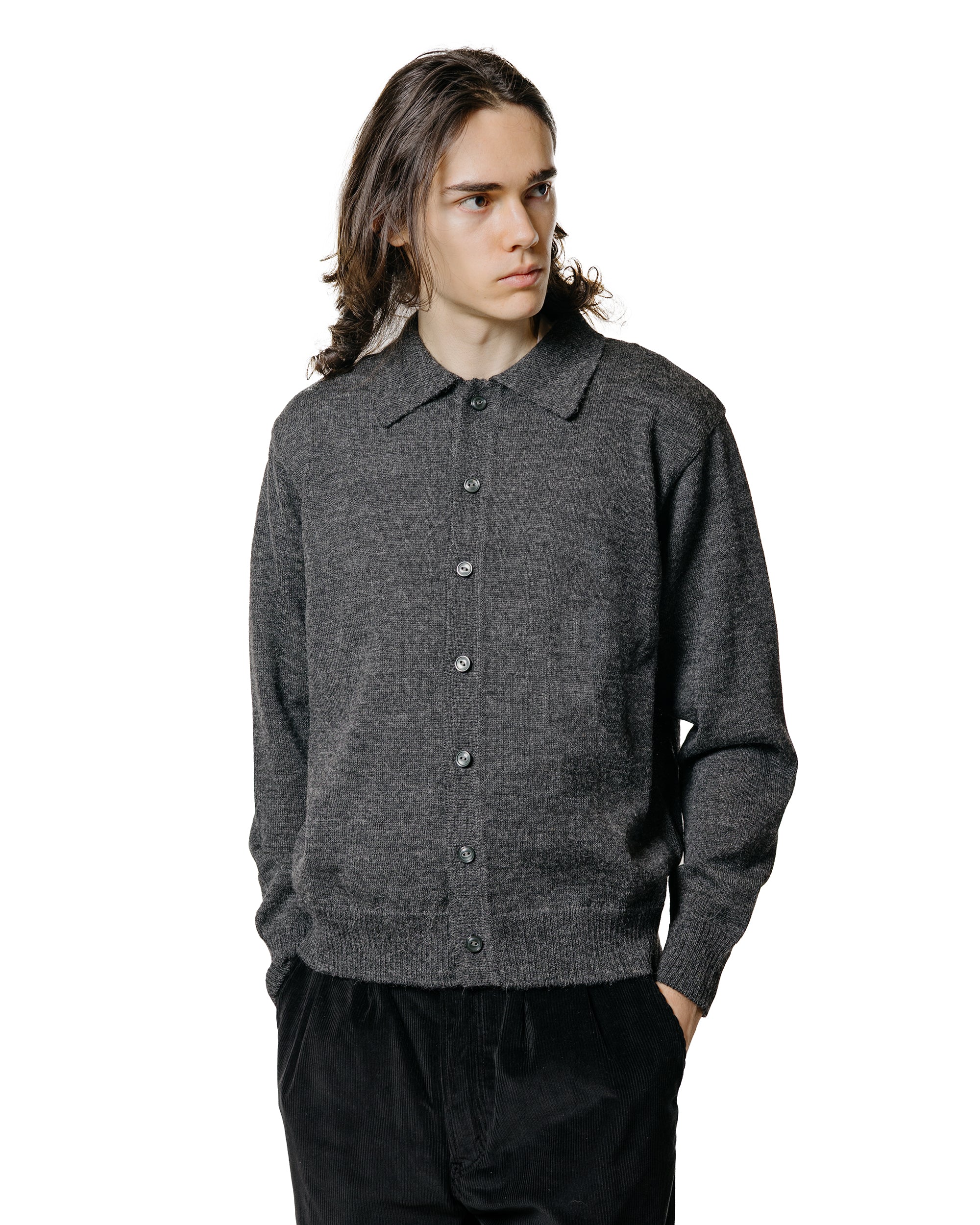 The Real McCoy's MC25111 Alpaca Collar Knit Cardigan Charcoal - Image 2