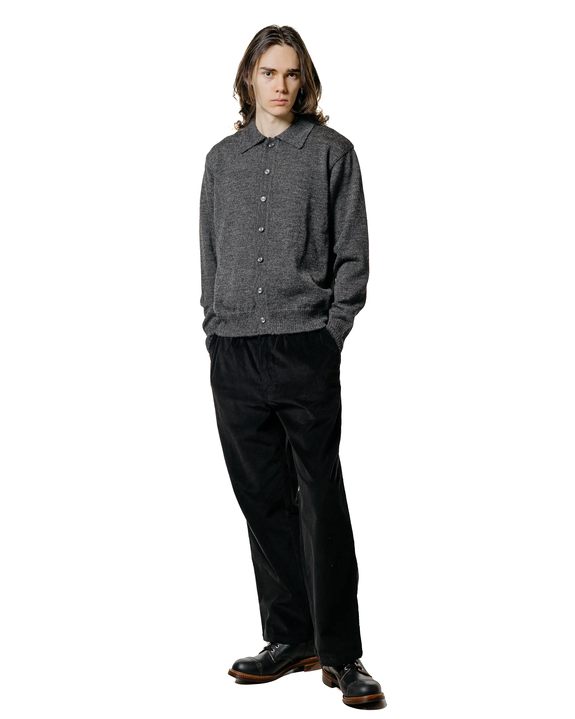 The Real McCoy's MC25111 Alpaca Collar Knit Cardigan Charcoal - Image 4