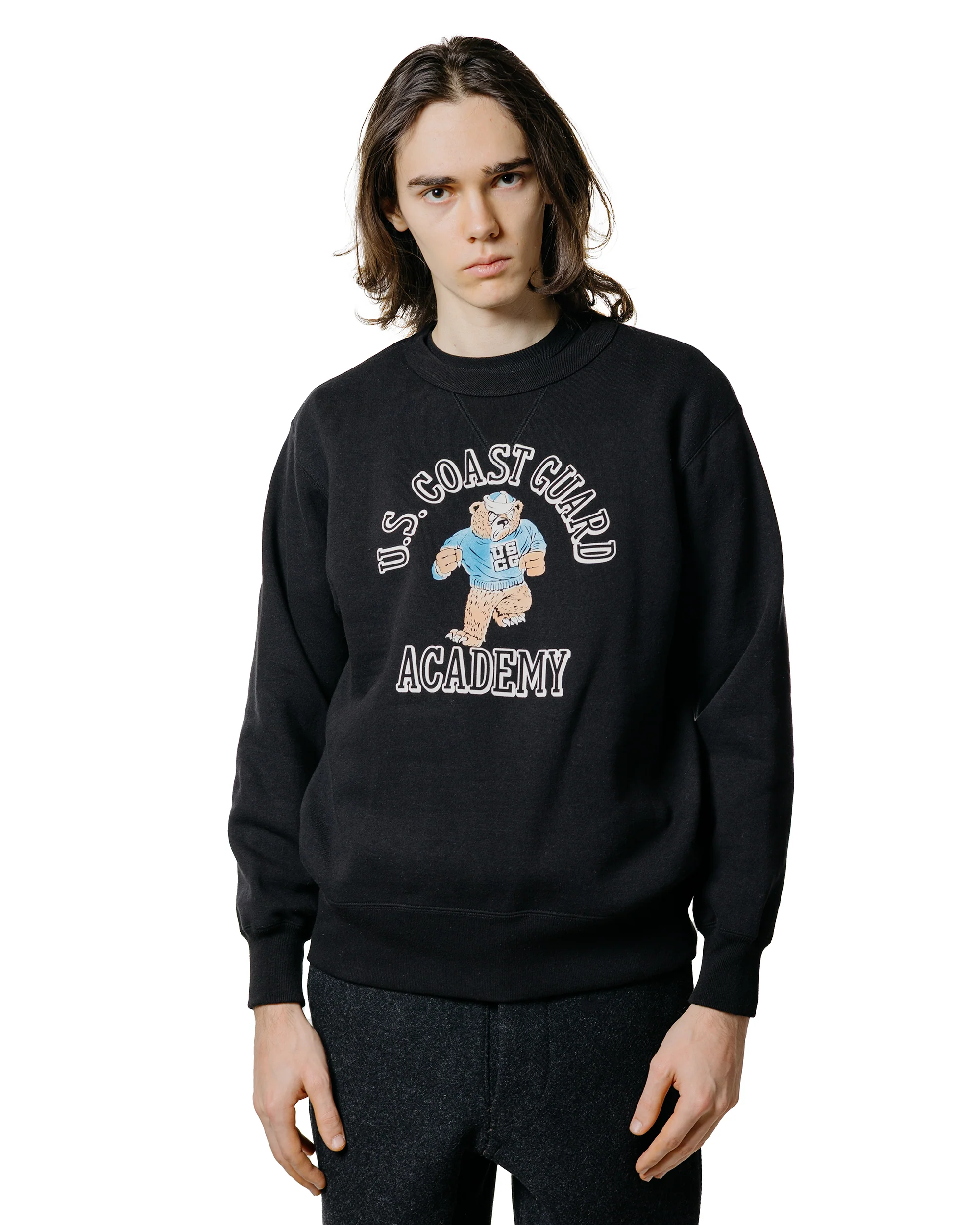 The Real McCoy's MC25118 Military Print Sweatshirt / U.S. Coastguard Academy Black - Image 2