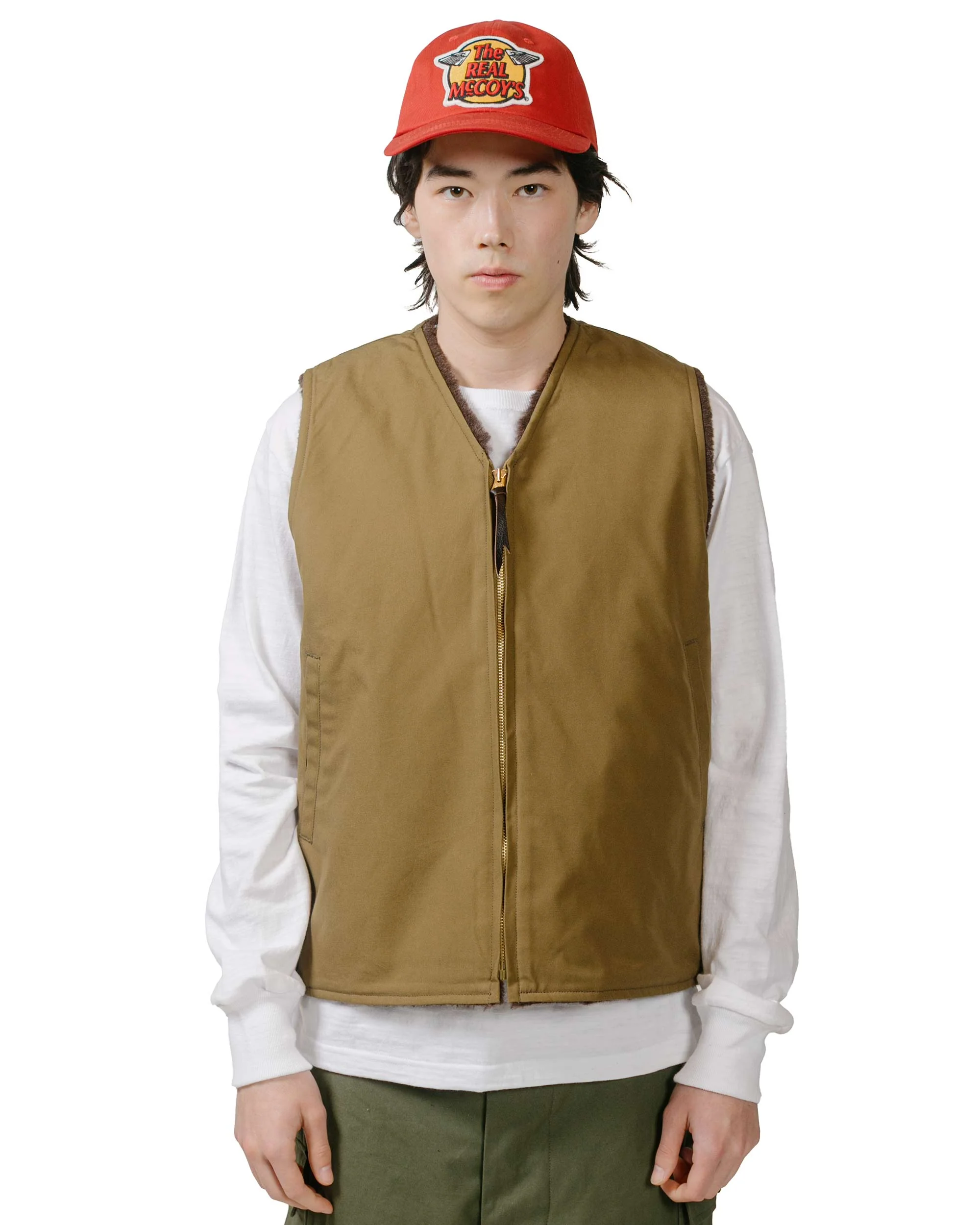 The Real McCoy's MJ23107 USN Alpaca Vest Khaki - Image 2
