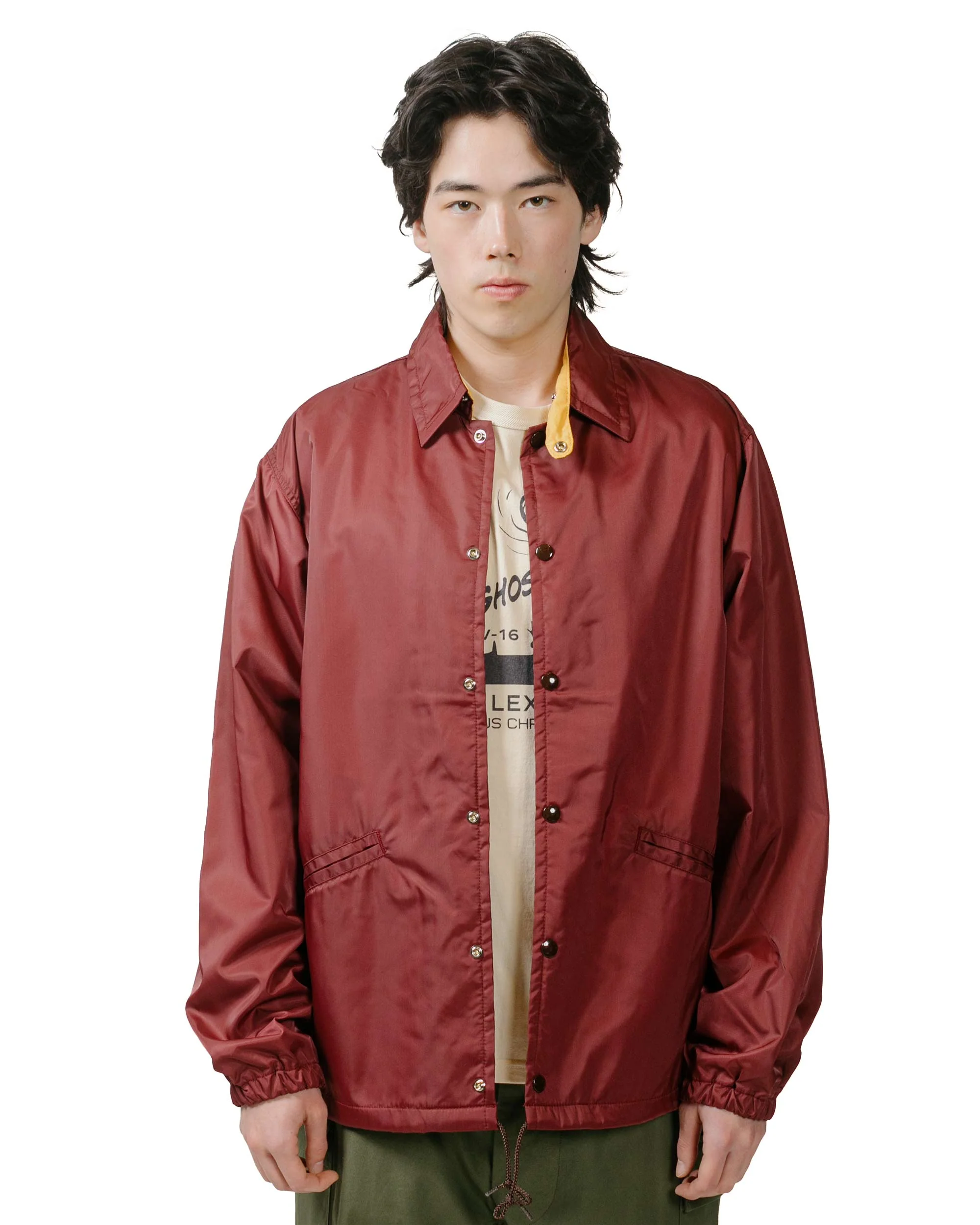 The Real McCoy's MJ24010 Nylon Cotton Lined Coach Jacket Burgundy - Image 2