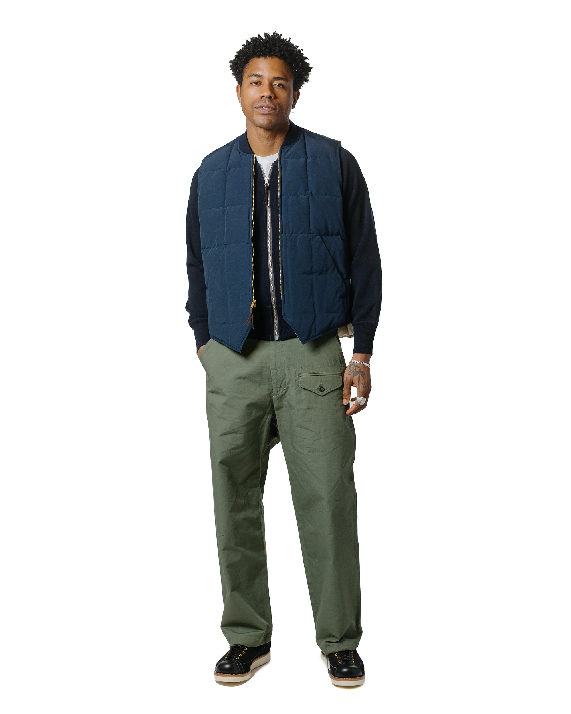 The Real McCoy's MJ24110 Cotton/Nylon Down Vest Navy - Image 4