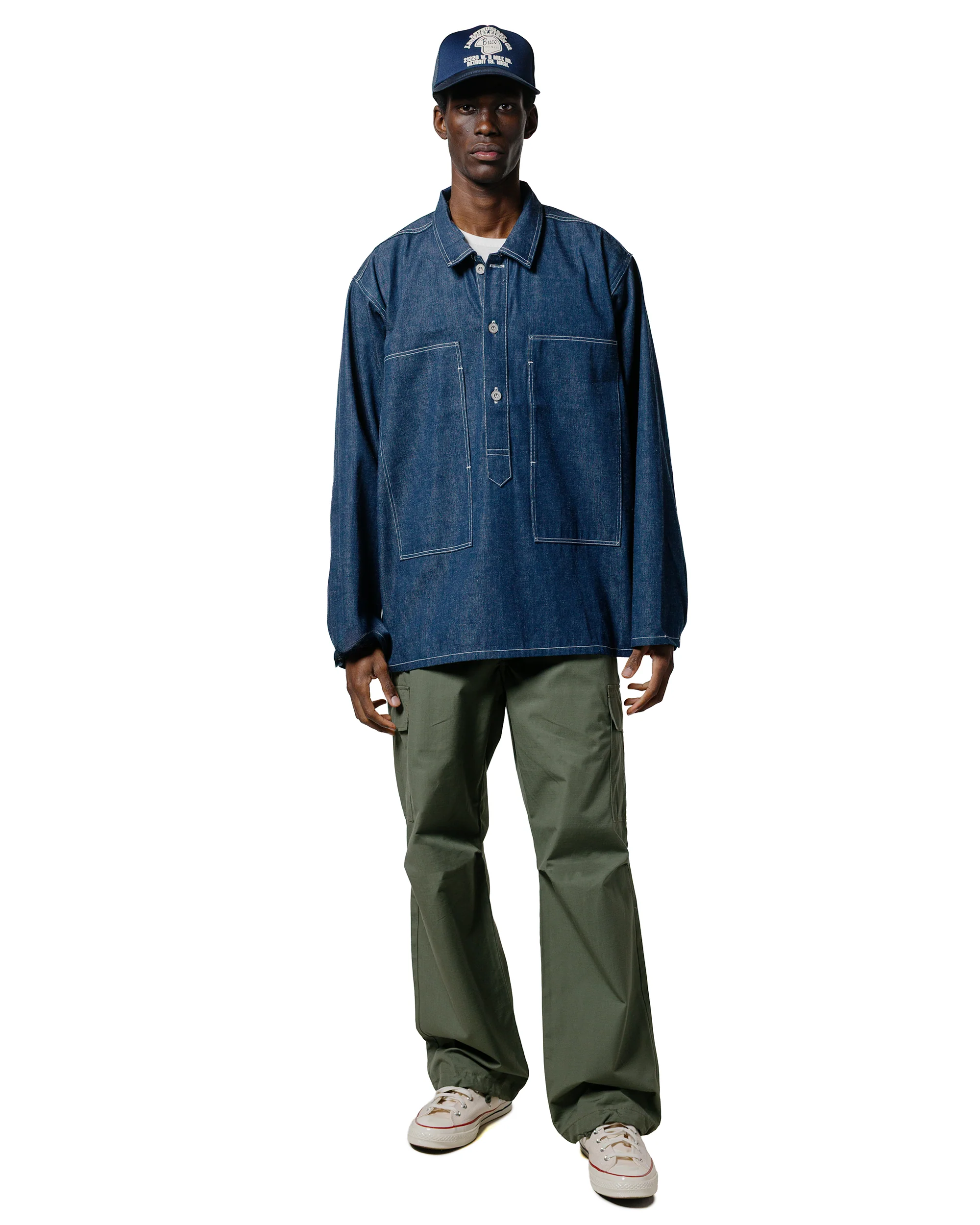 The Real McCoy's MJ25005 Jumper, Working, Denim, Blue Indigo - Image 4