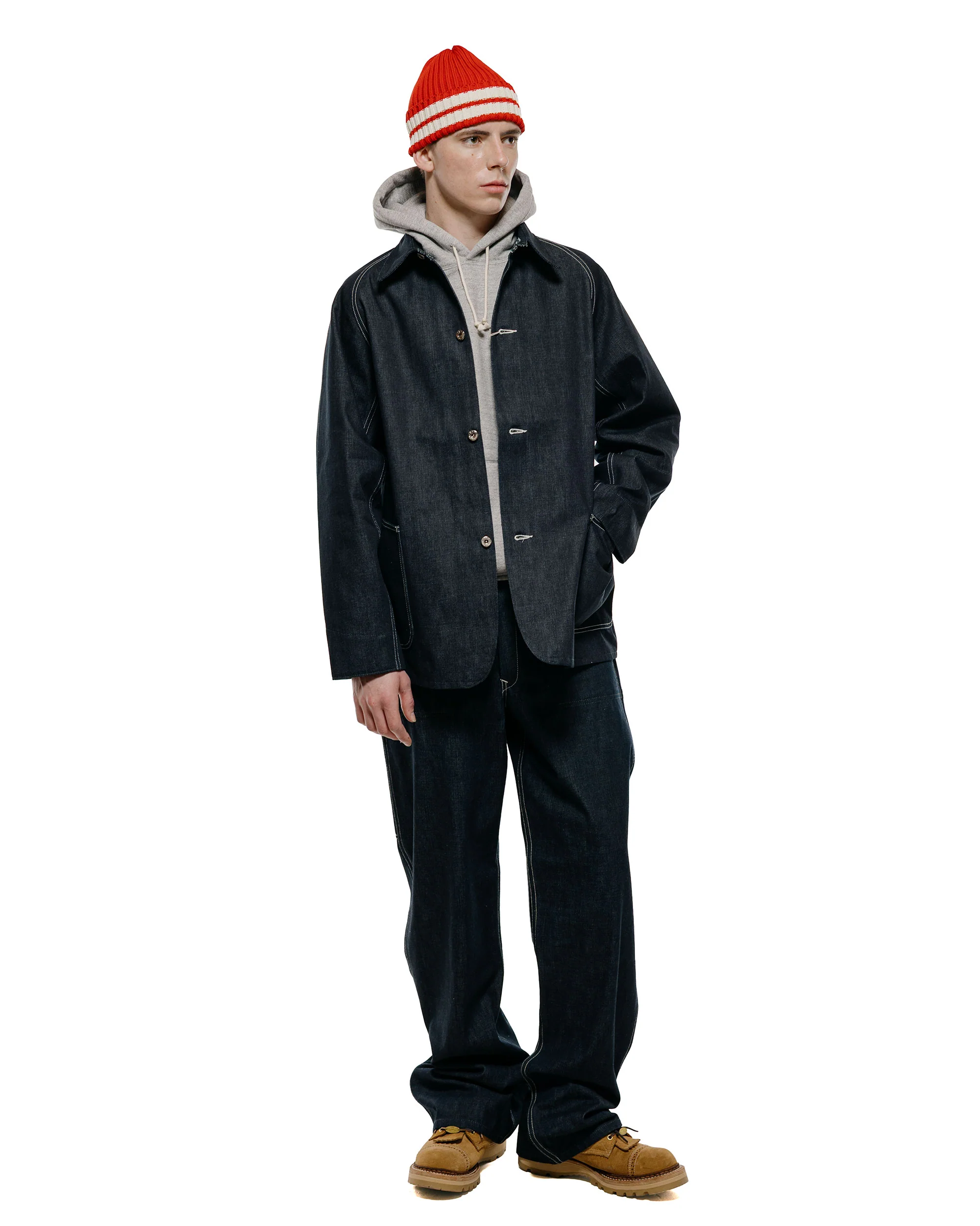 The Real McCoy's MJ26008 WWII Raglan Sleeve Denim Chore Coat Indigo - Image 4