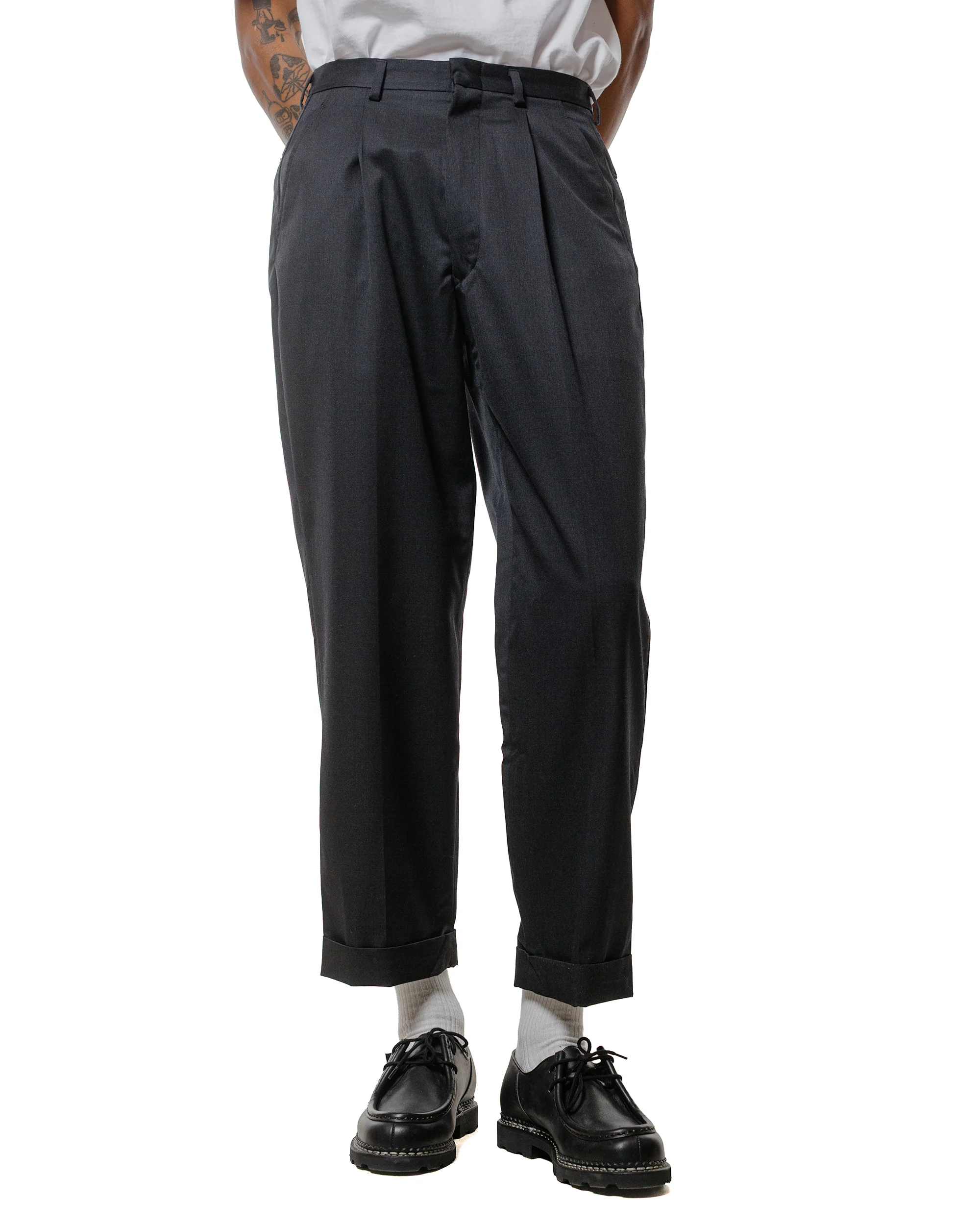 The Real McCoy's MP25101 Single-Pleat Wool Trousers Charcoal - Image 2