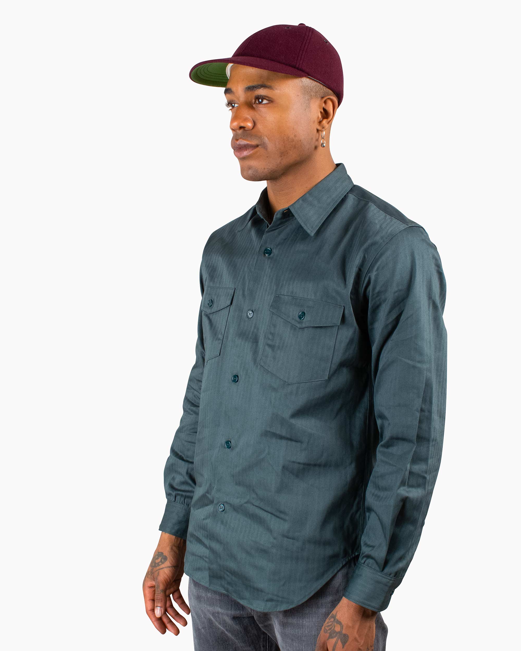 The Real McCoy's MS20010 8HU HBT Workshirt L/S Forest - Image 4