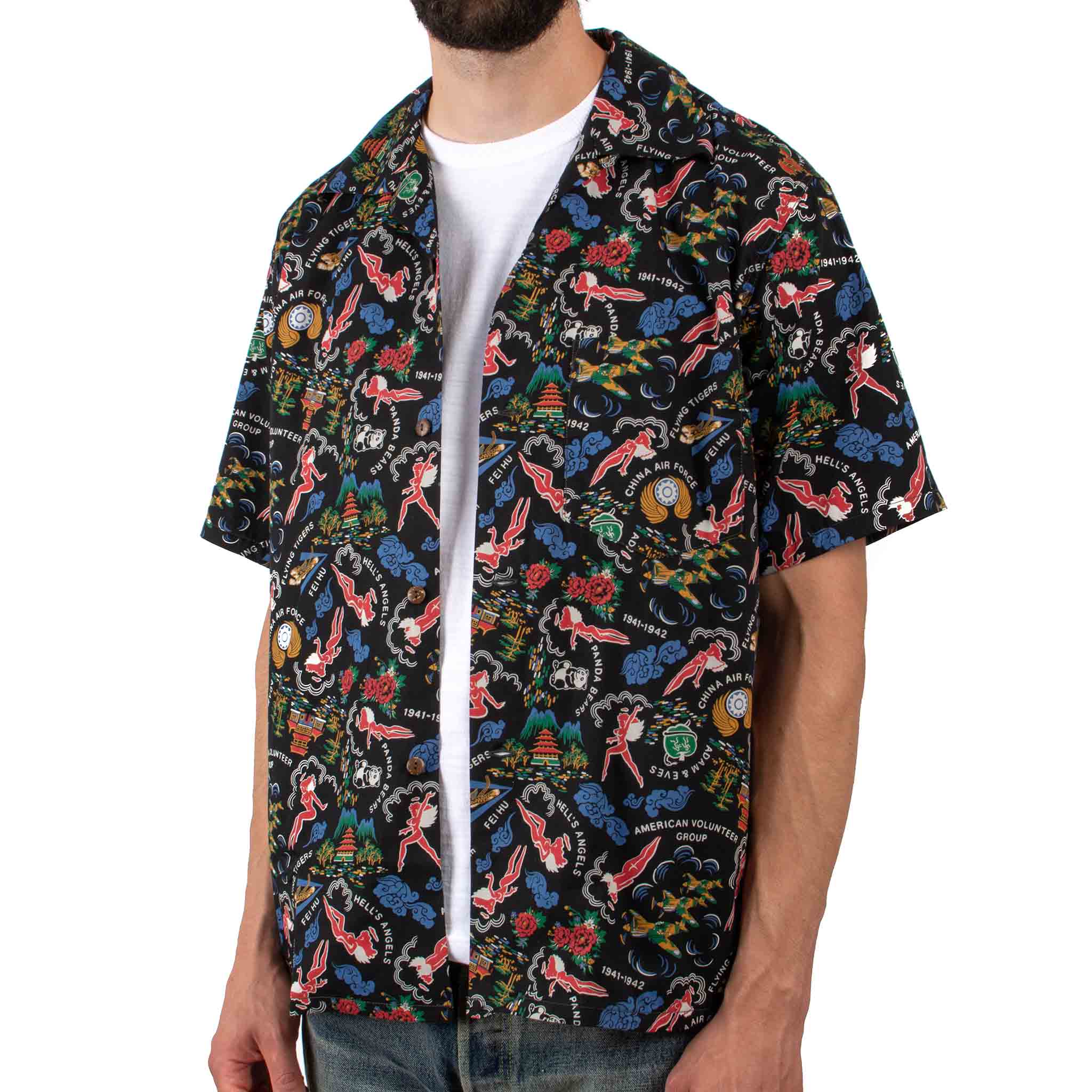 The Real McCoy's MS21002 Cotton Hawaiian Shirt / Flying Tigers Black - Image 4