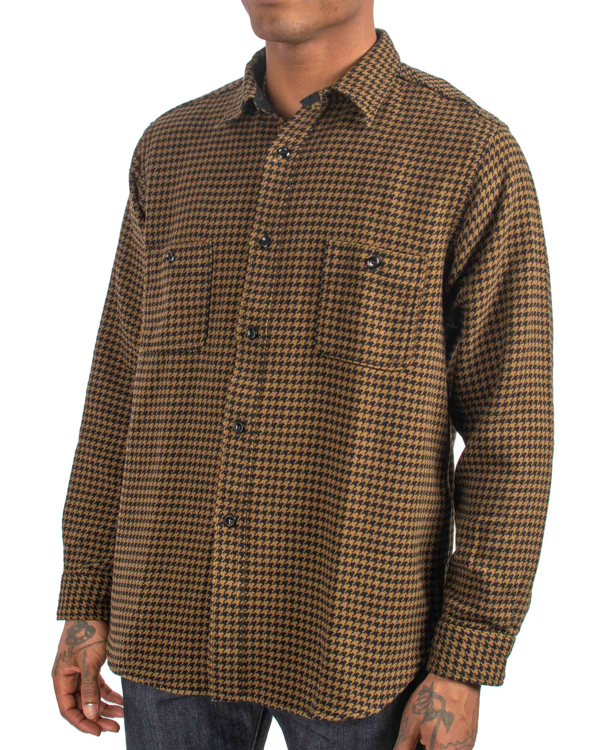 The Real McCoy's MS21102 8HU Houndstooth Flannel Shirt Mustard - Image 4