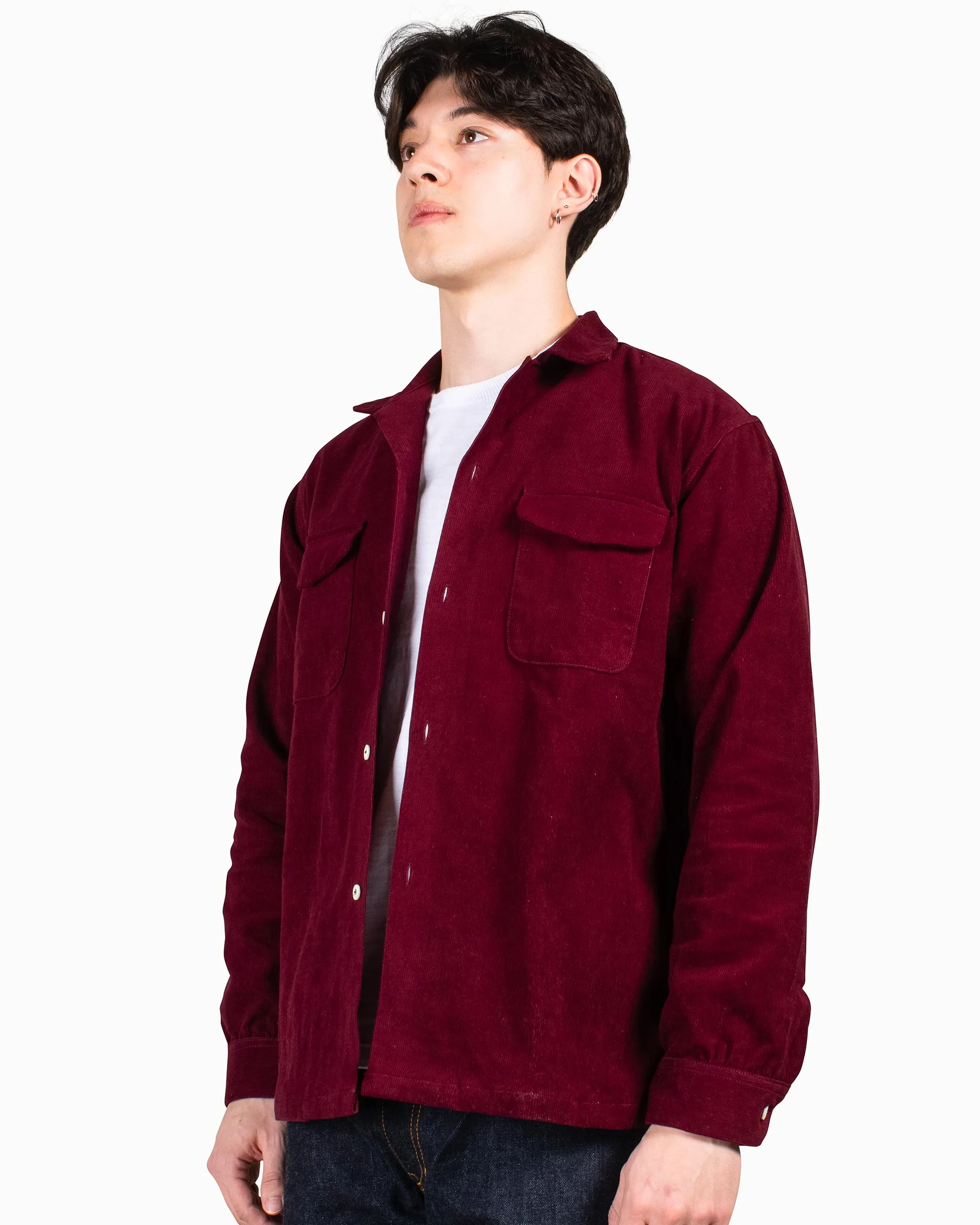 The Real McCoy's MS22102 Corduroy Open Collar Shirt Burgundy - Image 4