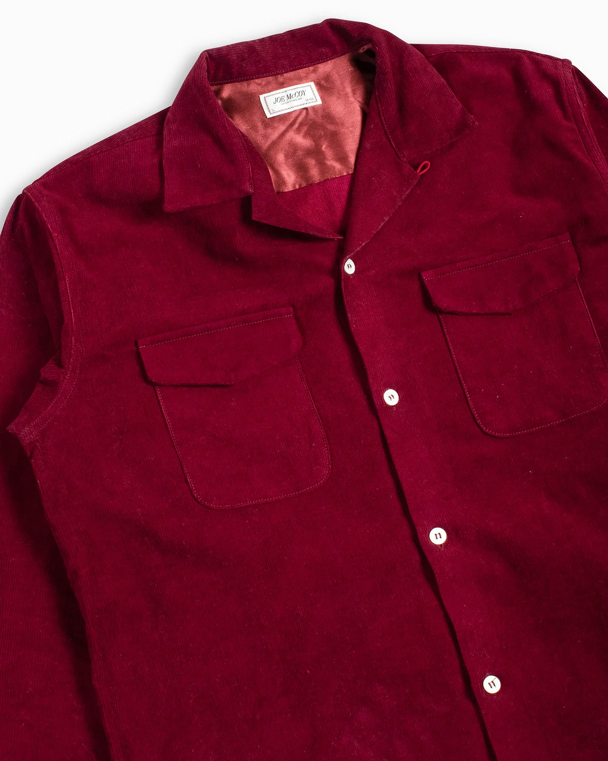 The Real McCoy's MS22102 Corduroy Open Collar Shirt Burgundy - Image 5