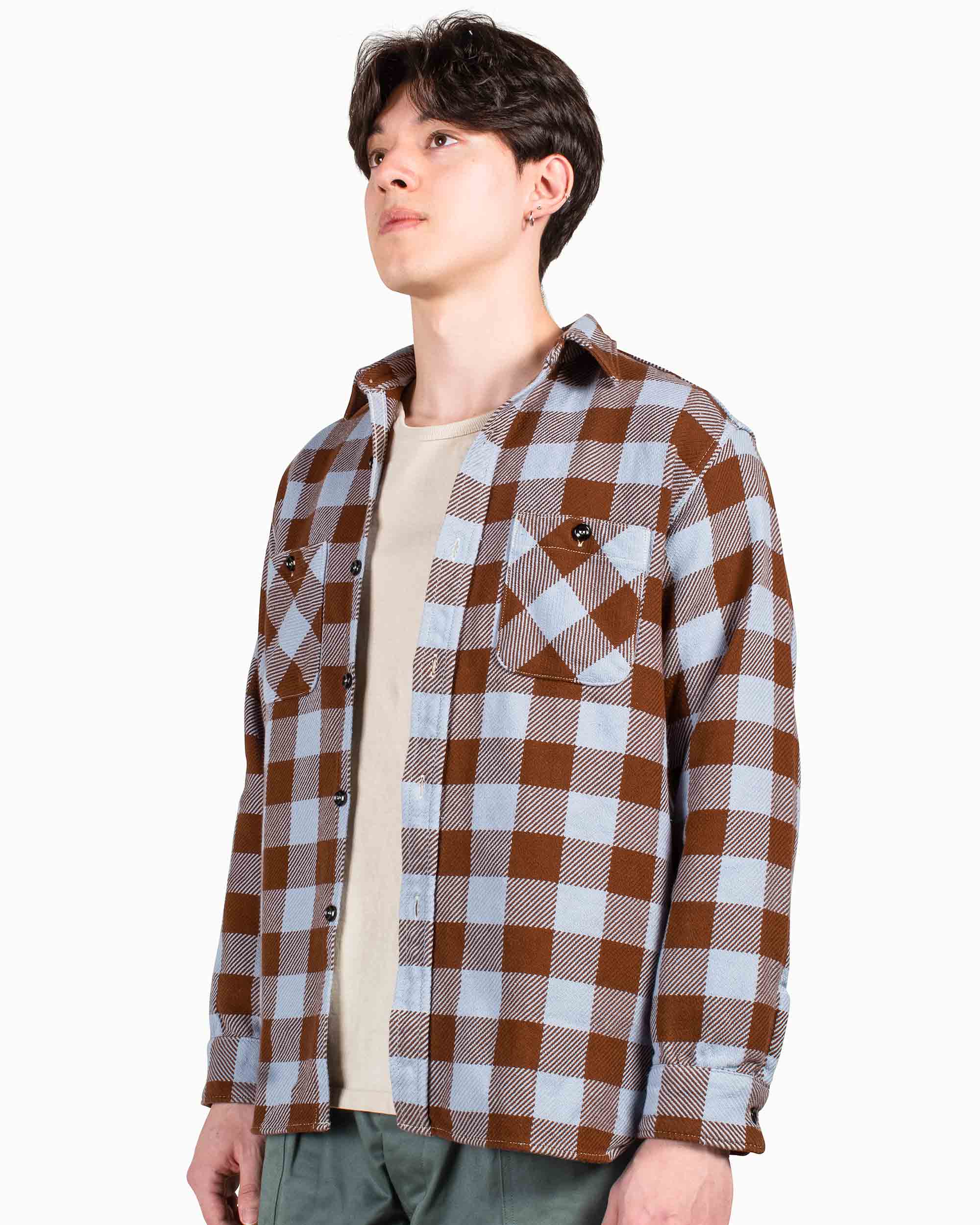 The Real McCoy's MS22104 8HU Buffalo Check Flannel Shirt Saxe/Brown - Image 4