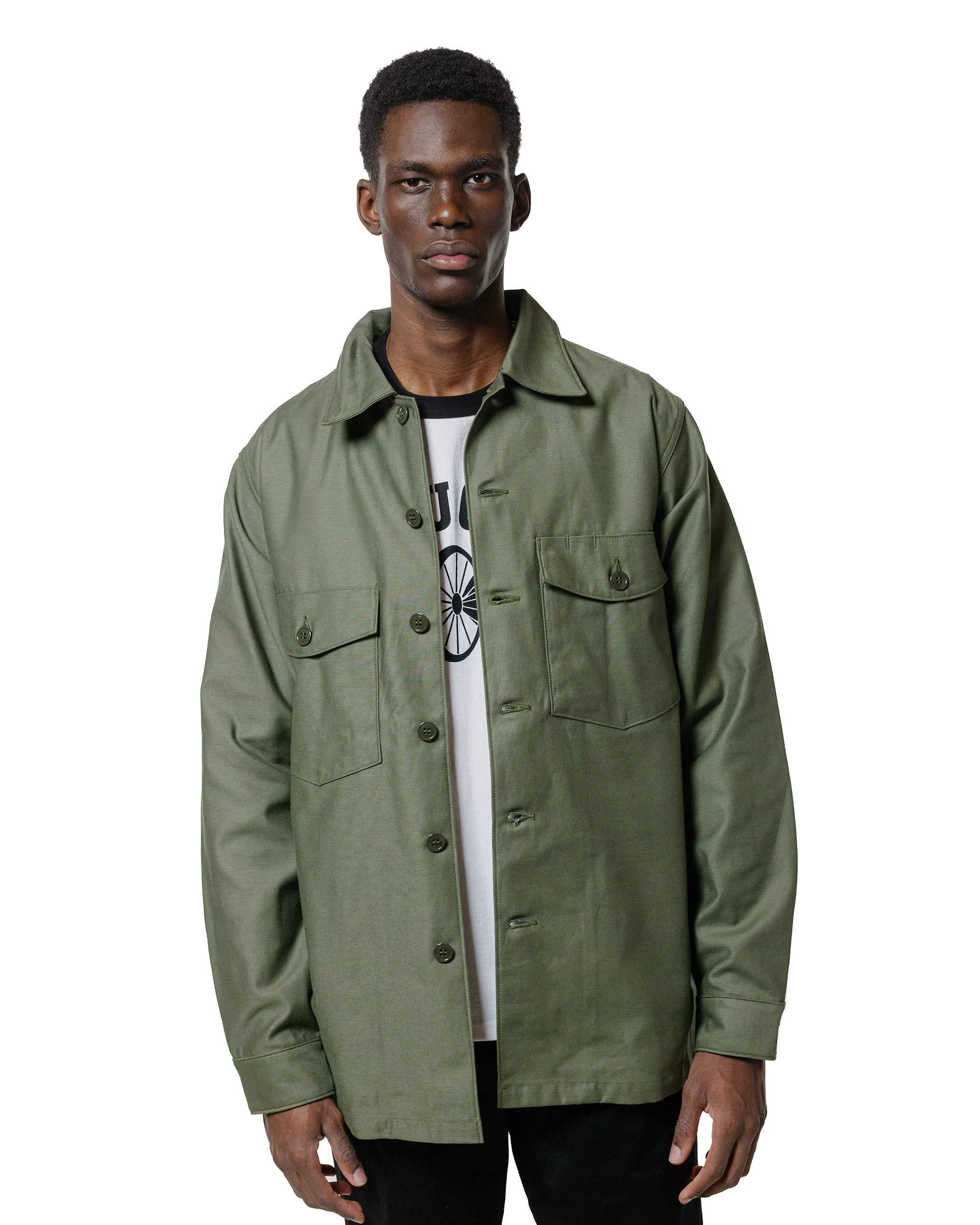 The Real McCoy's MS23101 Shirt, Man's, Cotton Sateen, OG-107 Olive - Image 2